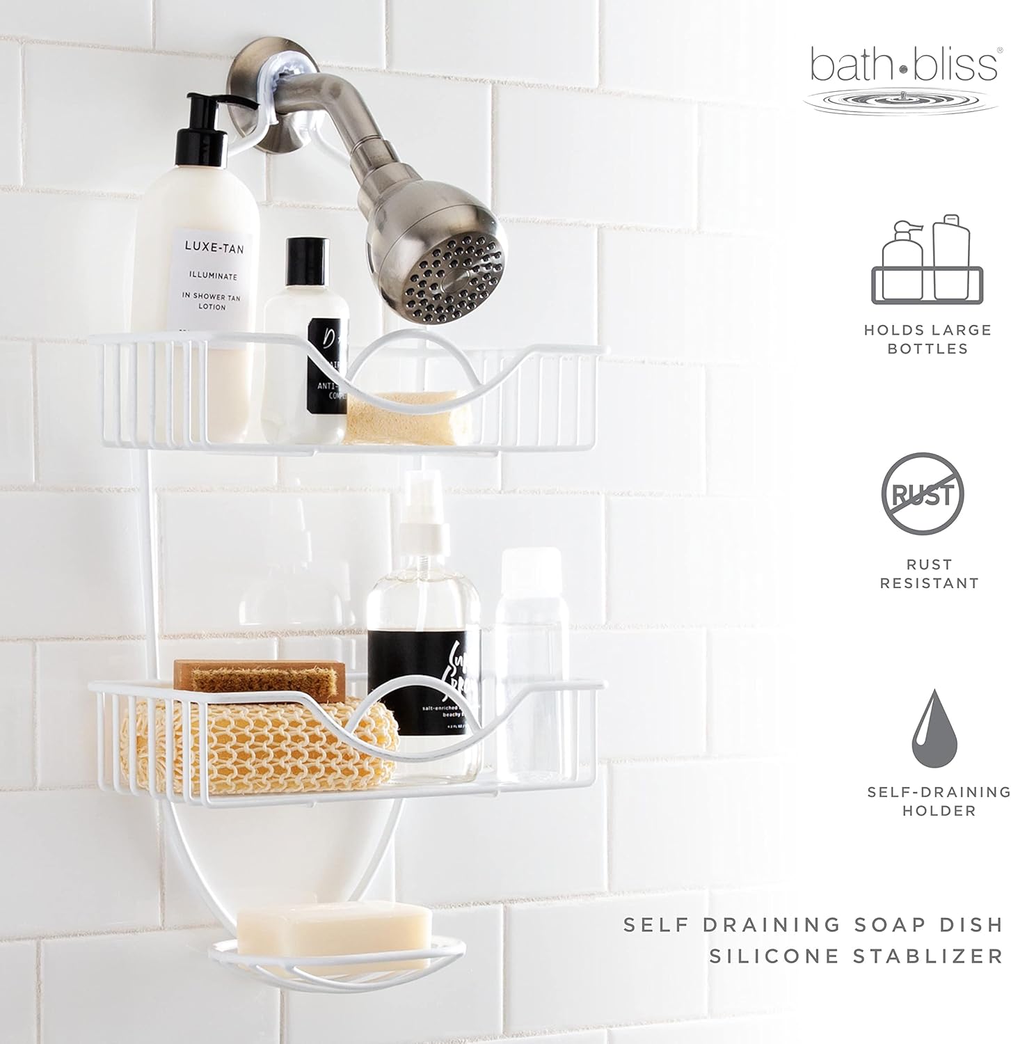 Bath Bliss 4010-WHT Rainbow Style Shower Caddy