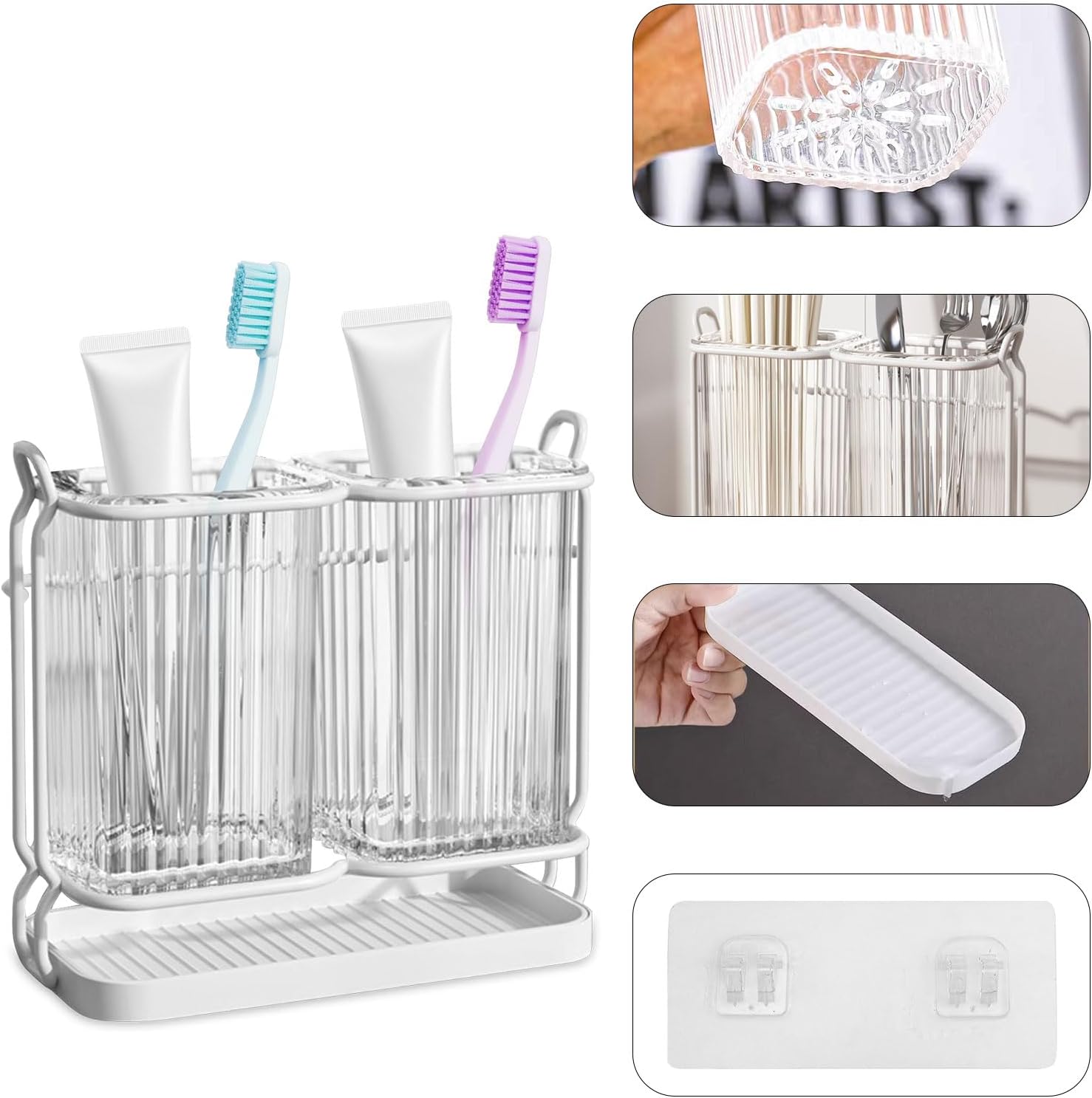 Versatile Aesthetic Wall-Mounted Toothbrush Holder Set for Family Kids White