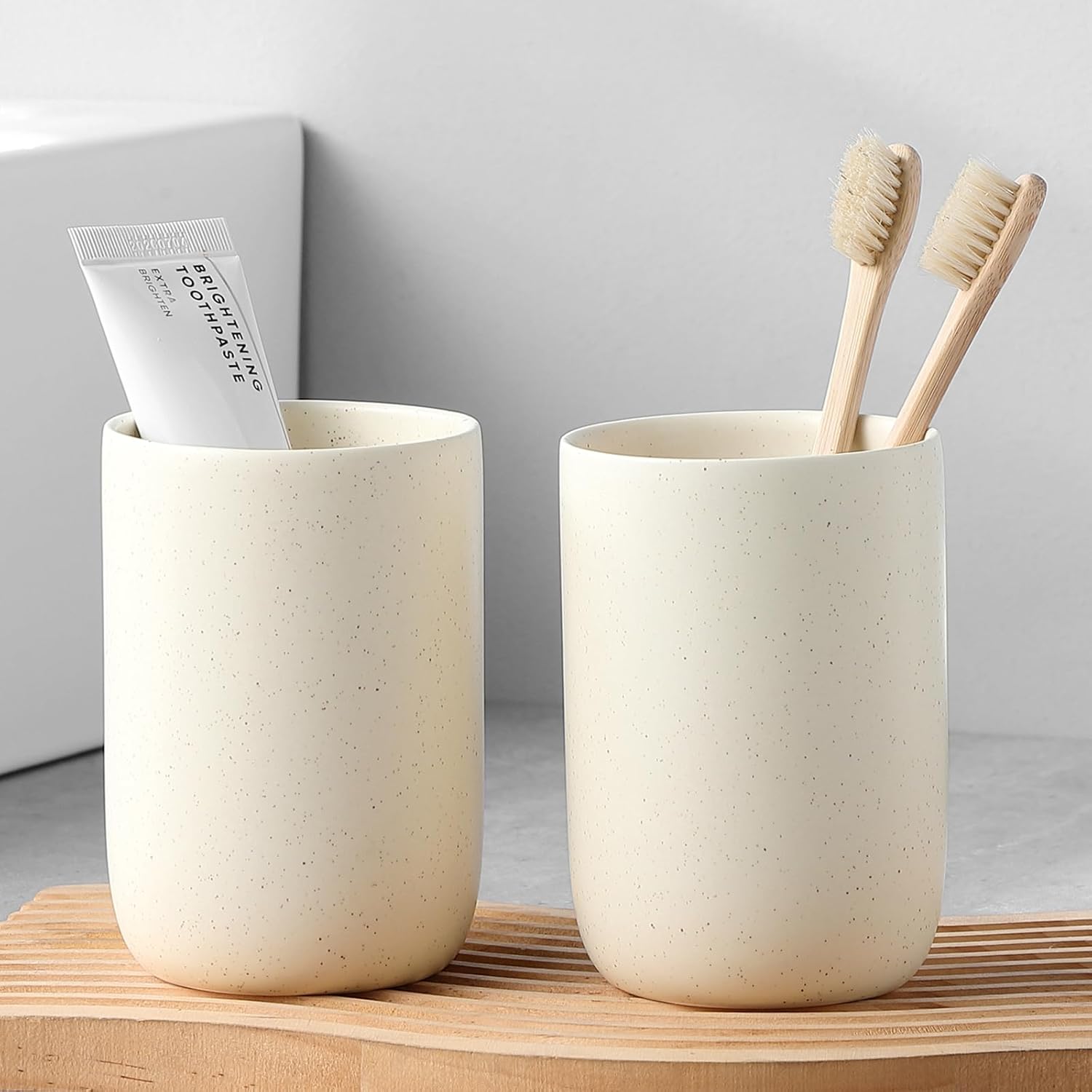 Pretty Design - Ceramic Toothbrush Toothpaste Holders for 2 Cups Bathroom Organizer Set
