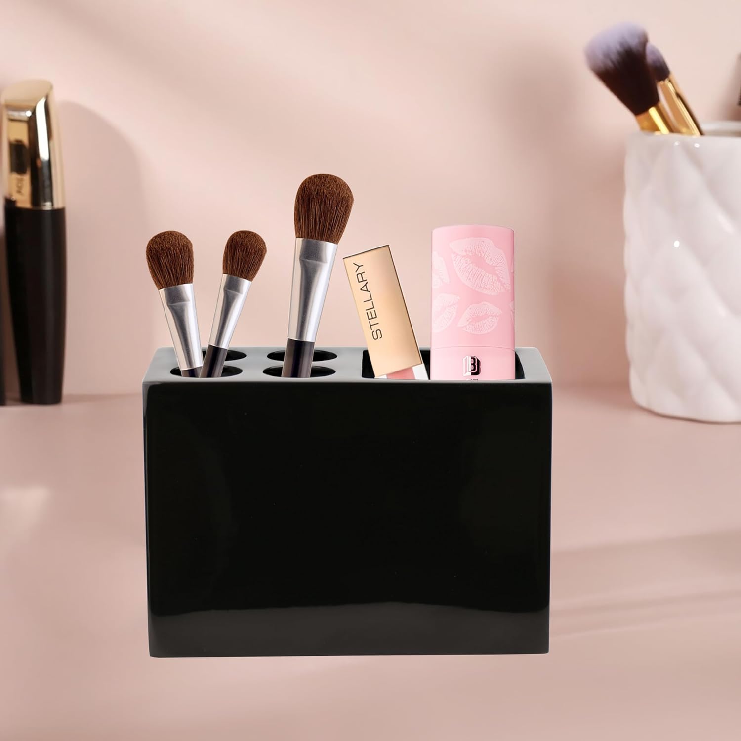 Bathovati Black Toothbrush Holder for Bathroom Marble Organizer