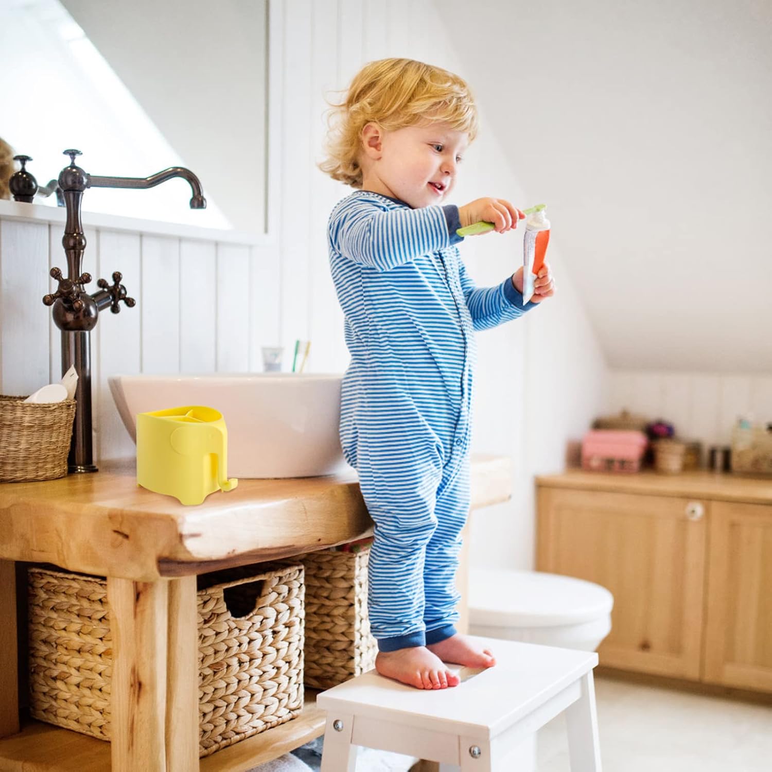 Elephant Toothbrush Holder for Kids with Suction Cup Latex Safety