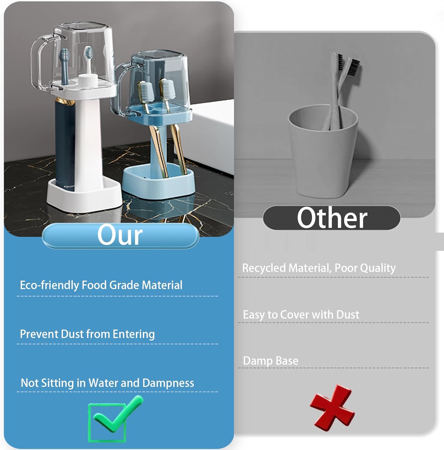 Premium Toothbrush Holder with Cup Divider