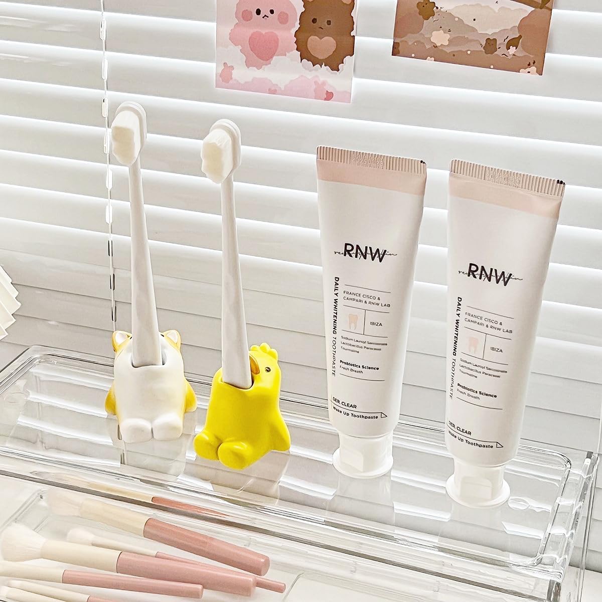 Cartoon Animal Toothbrush Holder Stand - Yellow 1