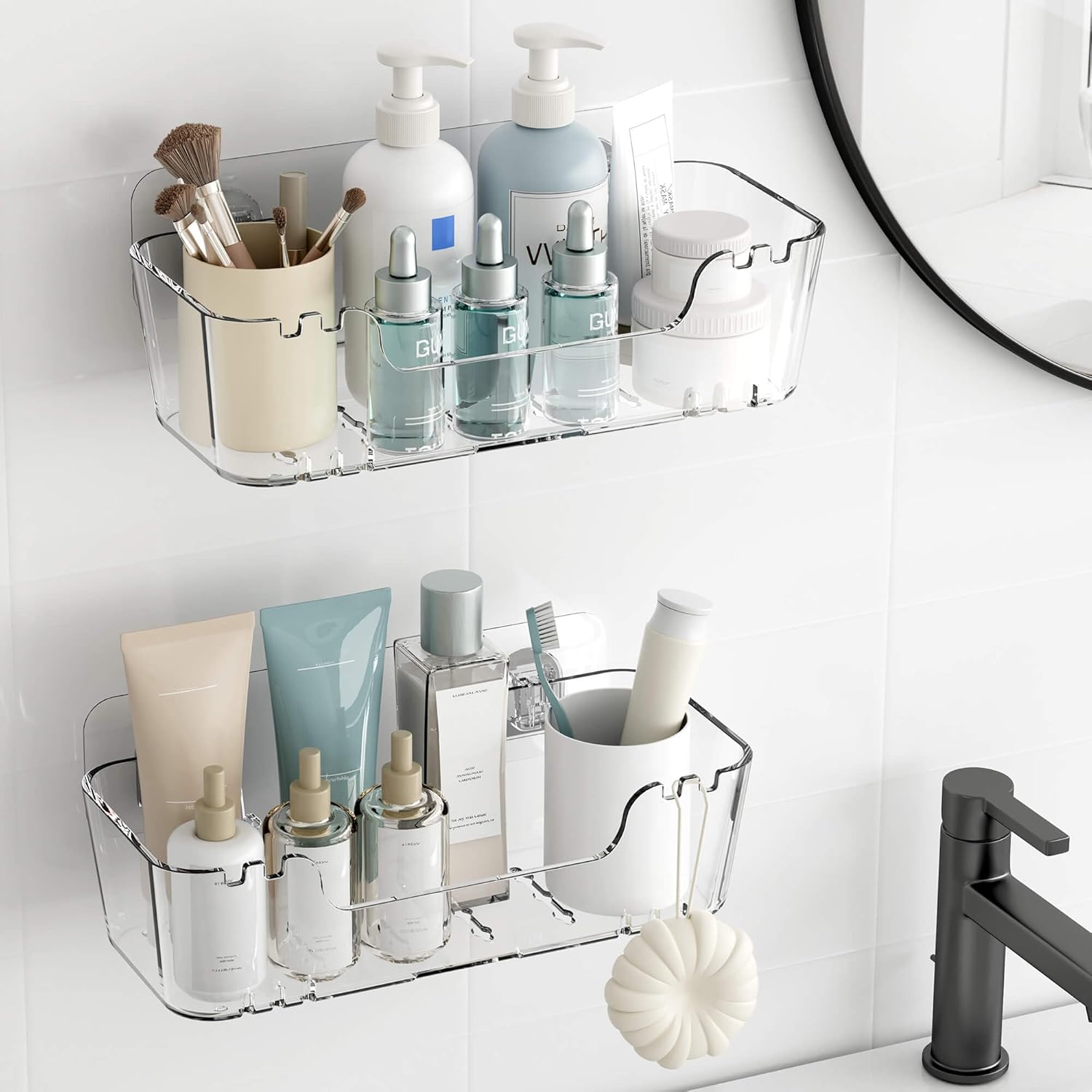 TZAMLI Acrylic Shower Caddy with Wall Mount Adhesive Shelves