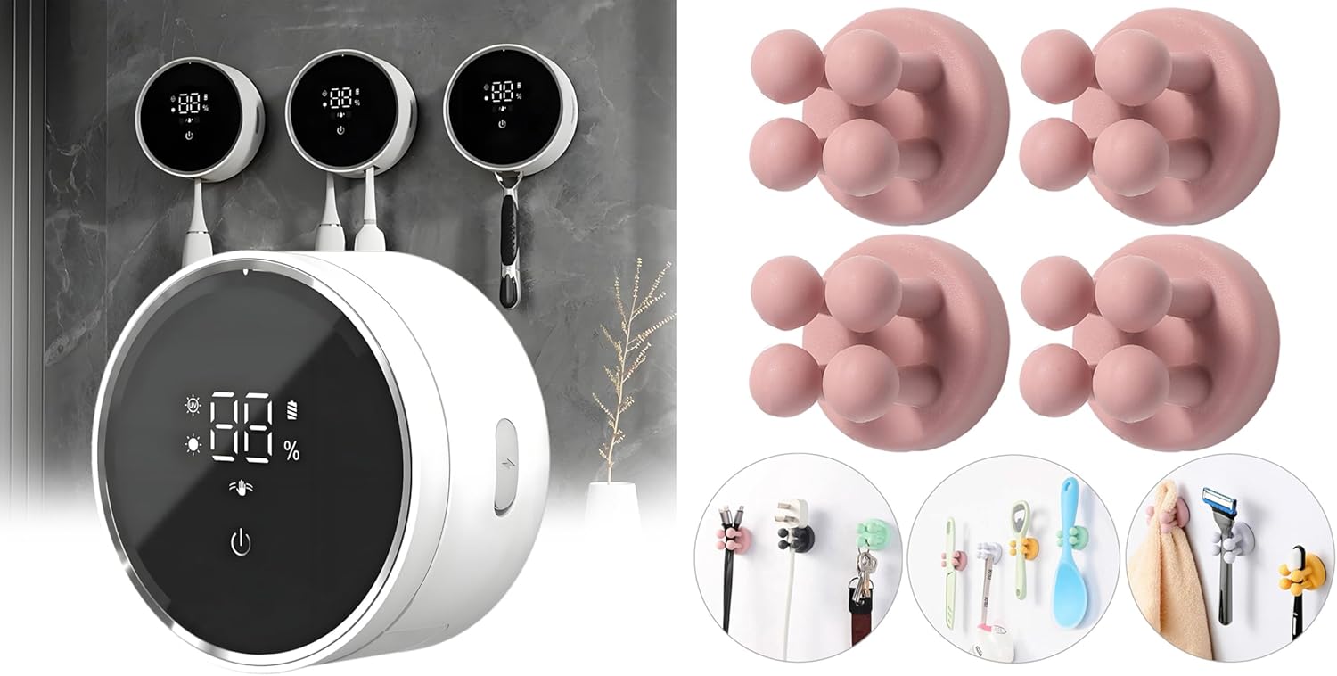 4-Pack Bathroom Organizer - Space-Saving Silicone Toothbrush Razor Holder