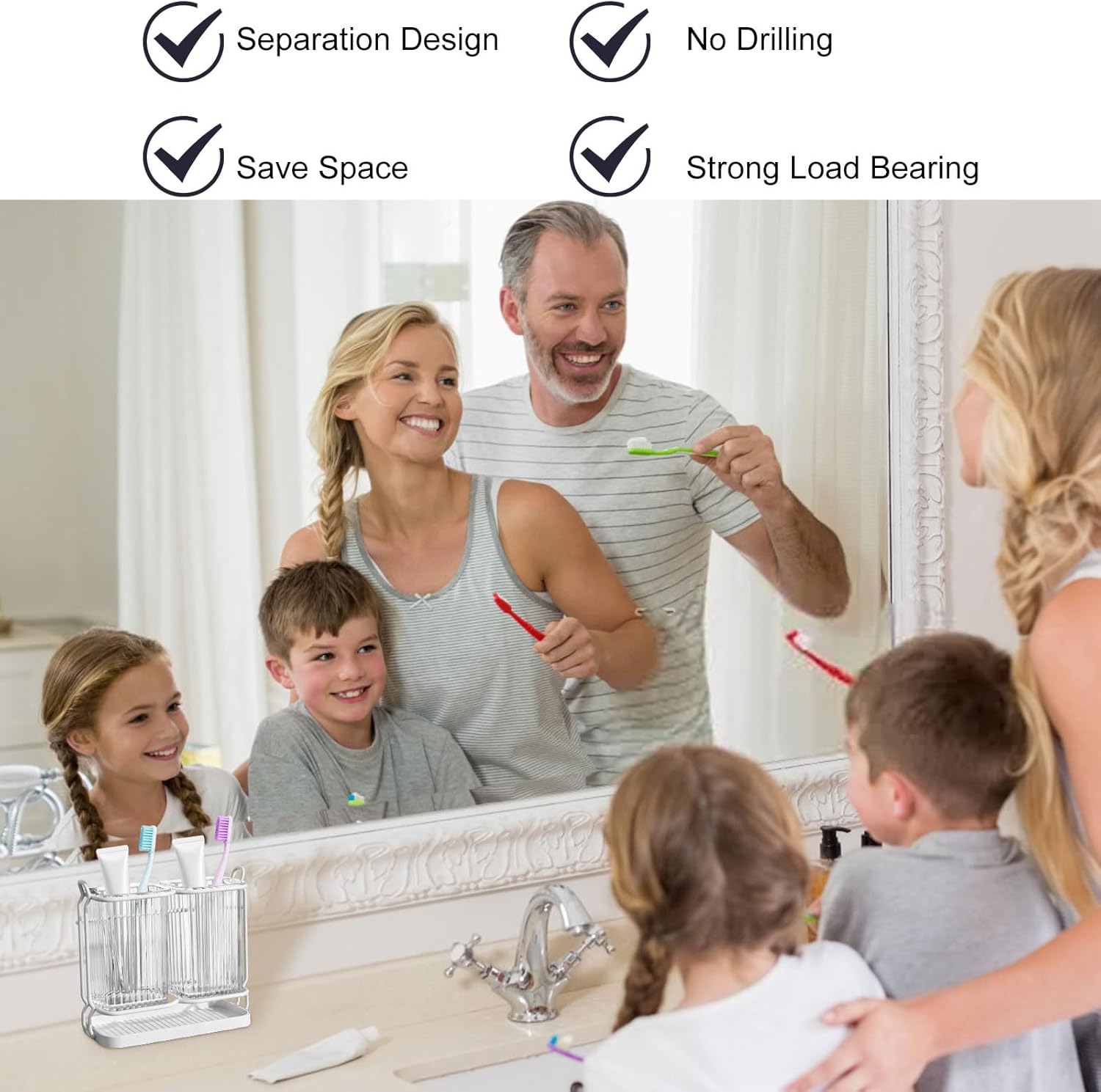 Versatile Aesthetic Wall-Mounted Toothbrush Holder Set for Family Kids White