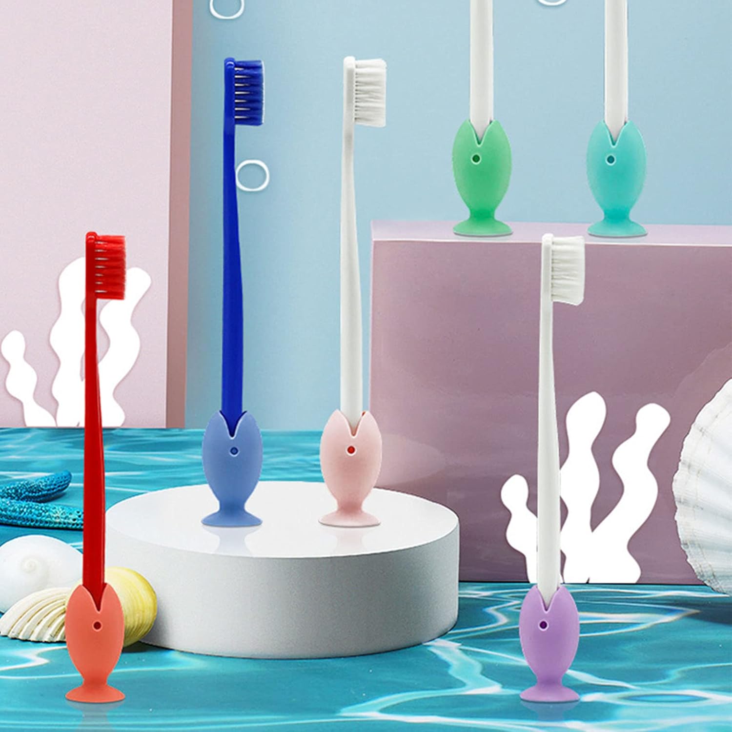 6-Piece Silicone Fish Toothbrush Holder