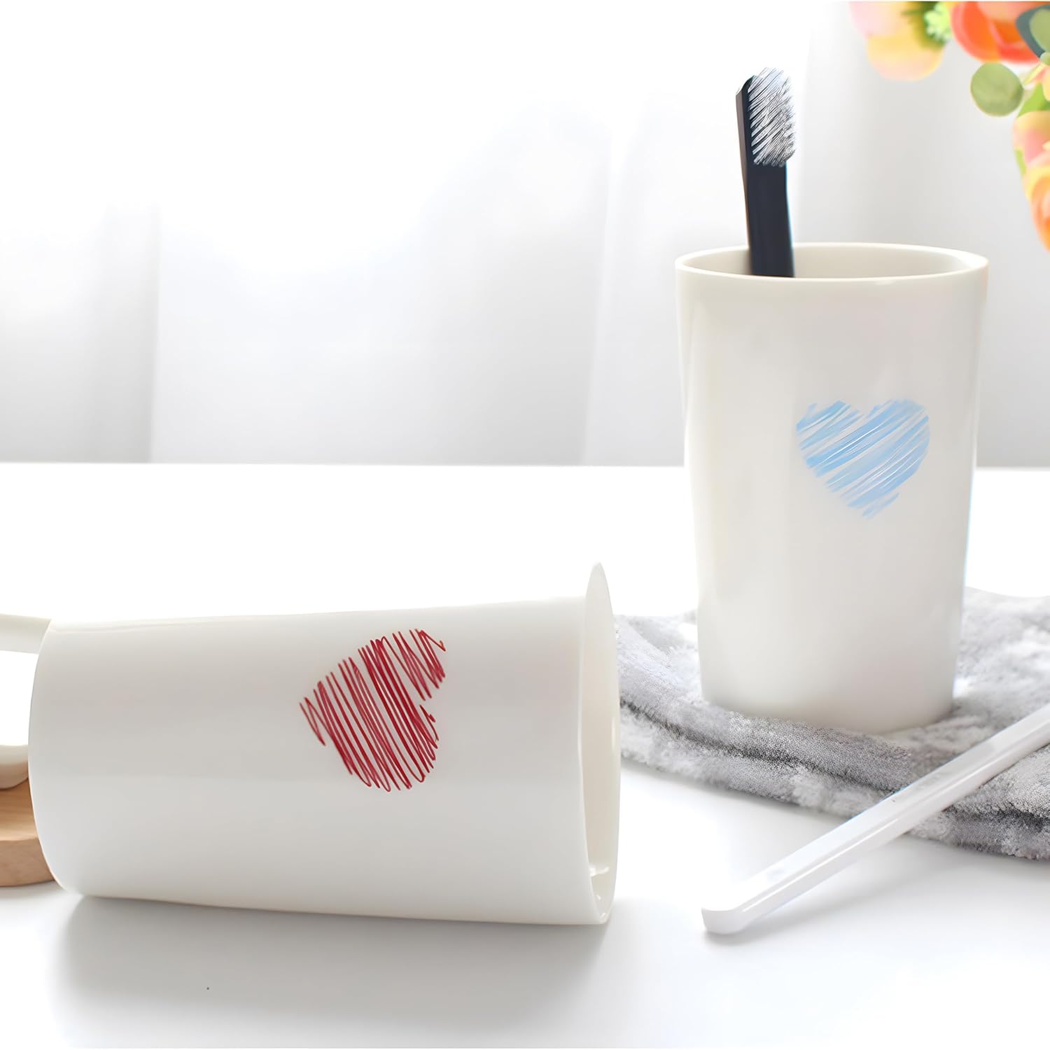 White Ceramic Tumbler Cup for Bathroom Toothpaste Holders