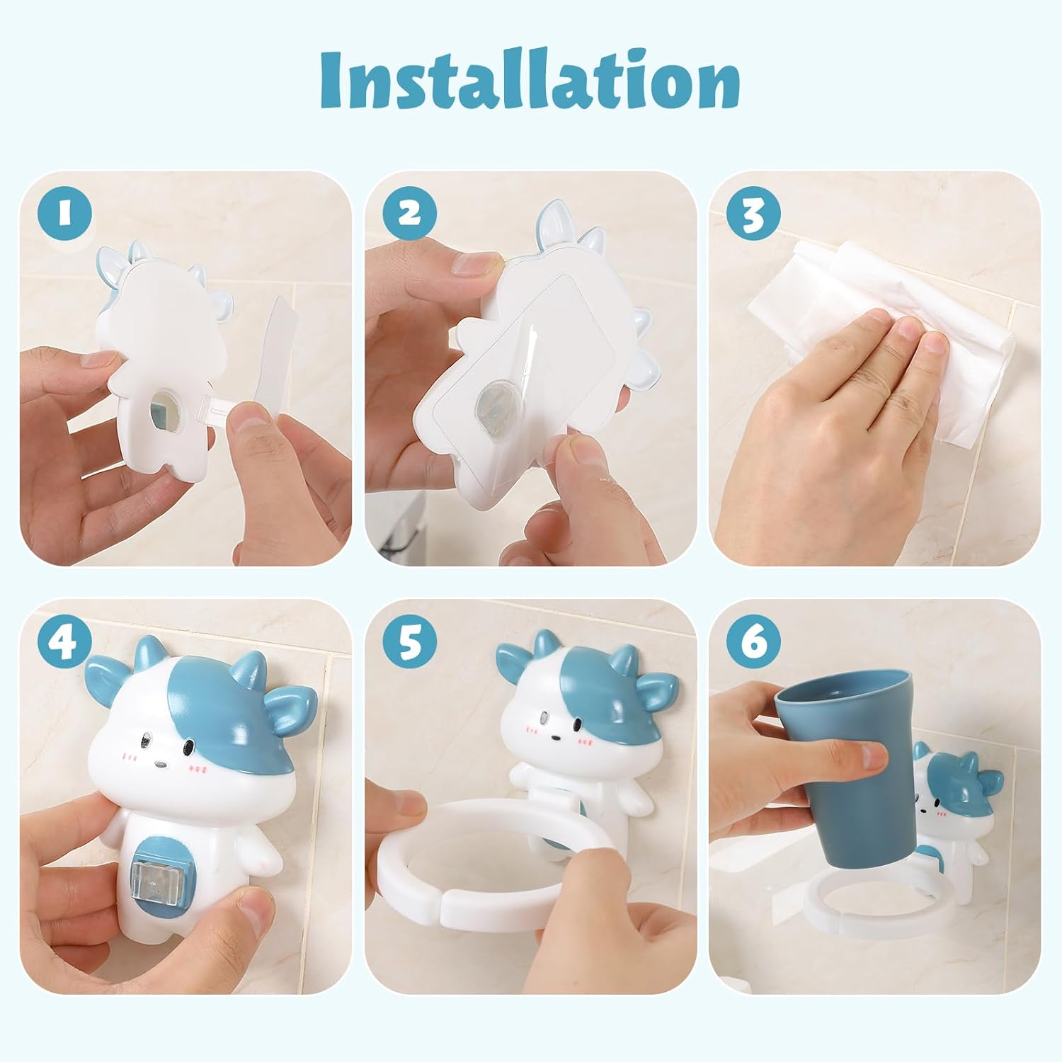 Amosfun Toothbrush Holder Wall-Mounted Durable Cute for Kids