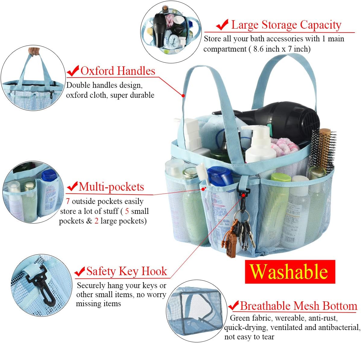 Haundry Mesh Shower Caddy Tote with 8 Pockets 1