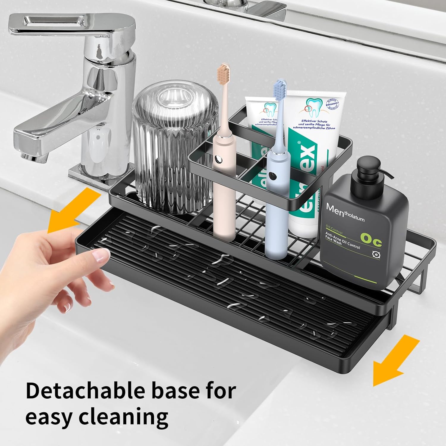 Sturdy 5-Slot Carbon Steel Toothbrush Holder with Drip Tray