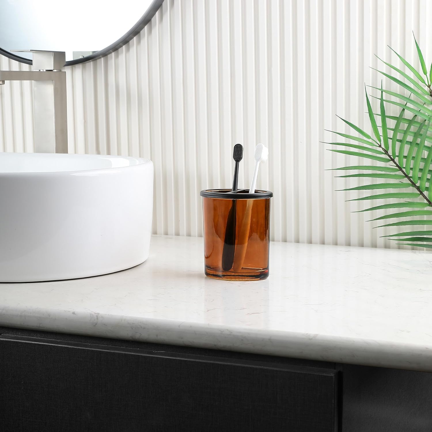 H Halston Amber Wide Glass Toothbrush Holder