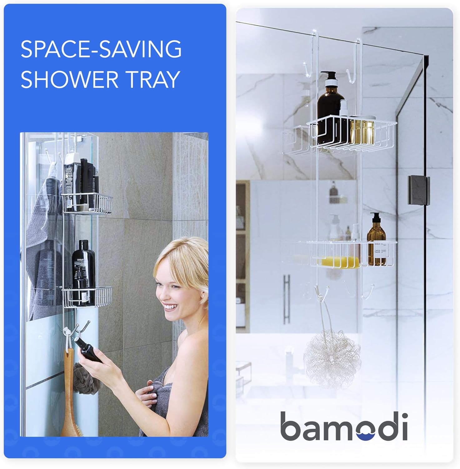 Bamodi 2 Tier Shower Caddy Over Door Chrome Plated