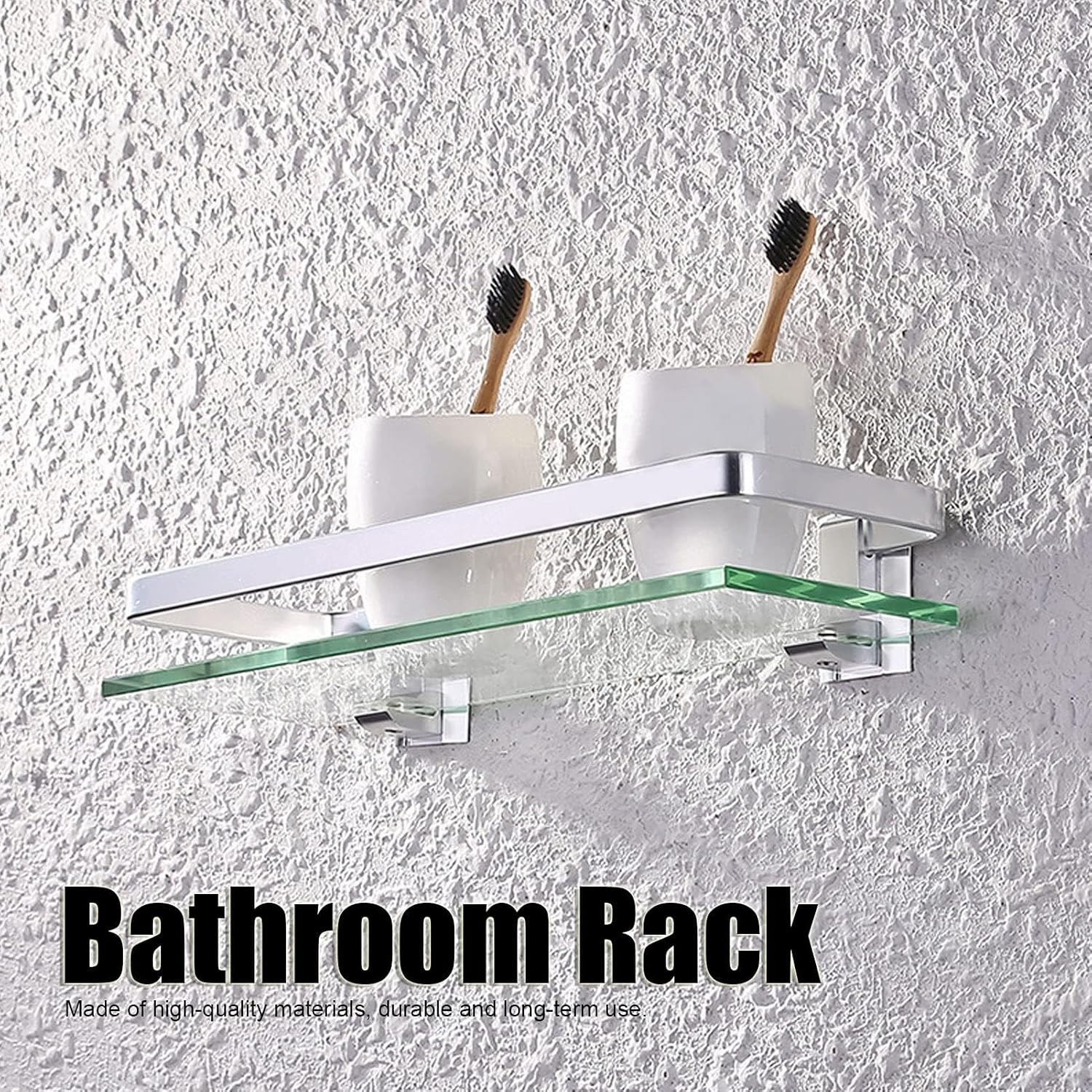 Aluminum Shower Shelf with Thick Glass Organizer for Bathroom