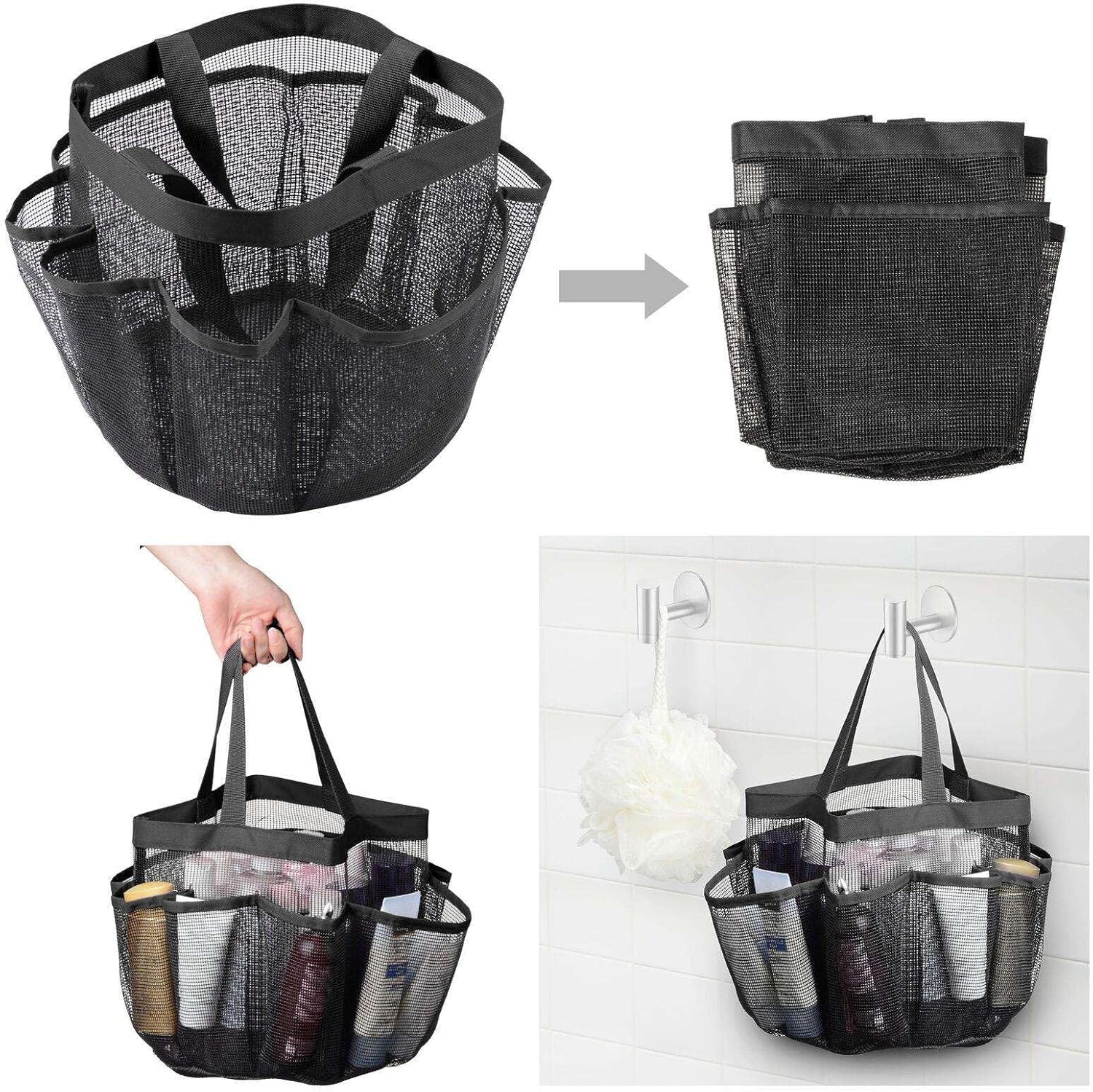 LKOP 2 Pack Mesh Shower Caddy with 8 Pockets Black