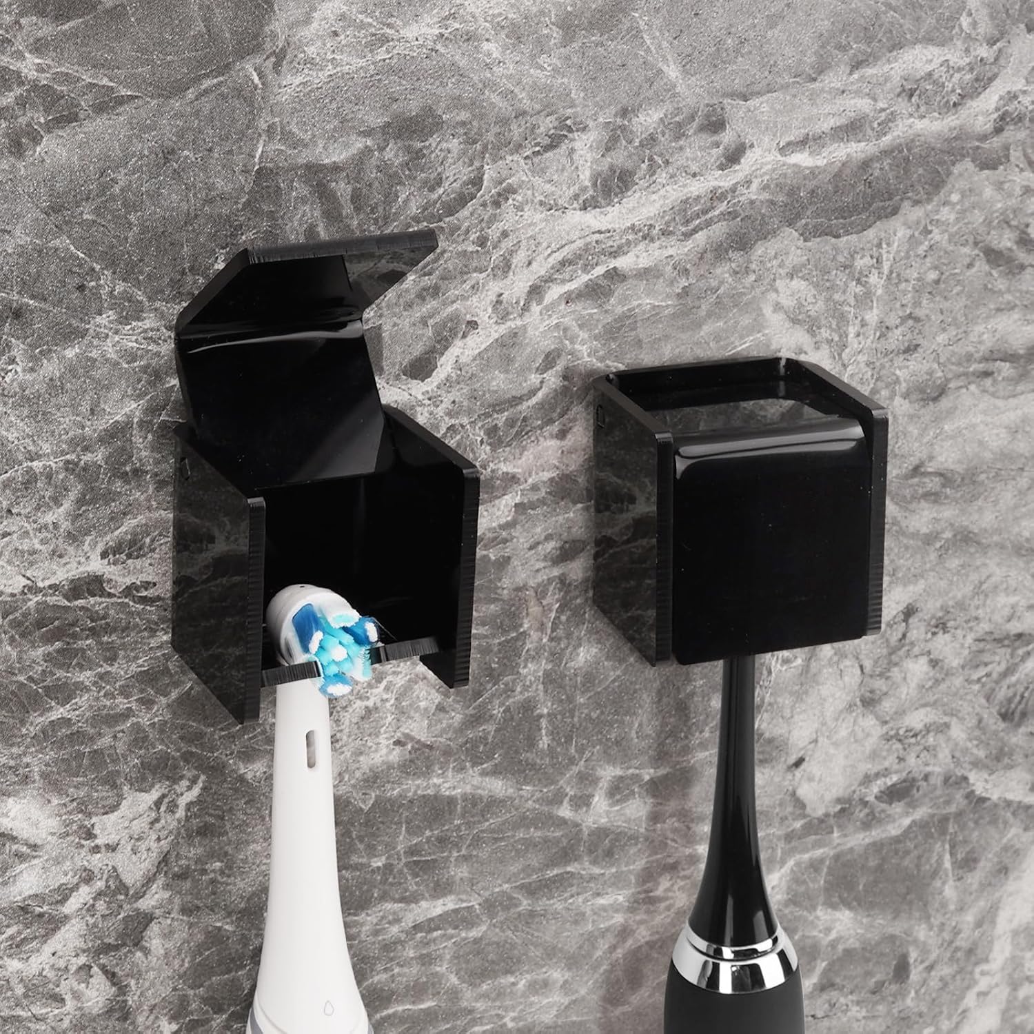 2PCS Wall-Mounted Self-Adhesive Toothbrush Holder Black