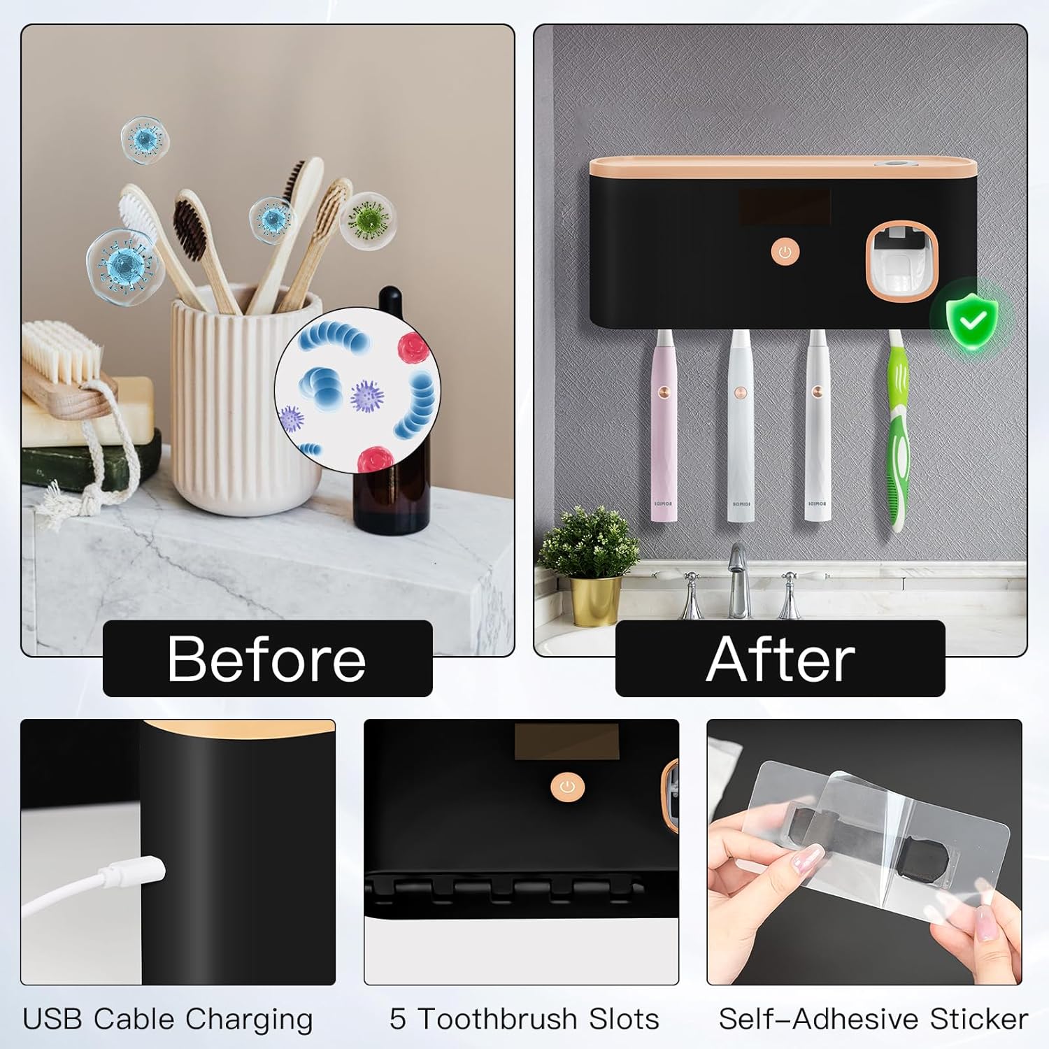 High-Quality USB Rechargeable Toothbrush Sterilizer Holder