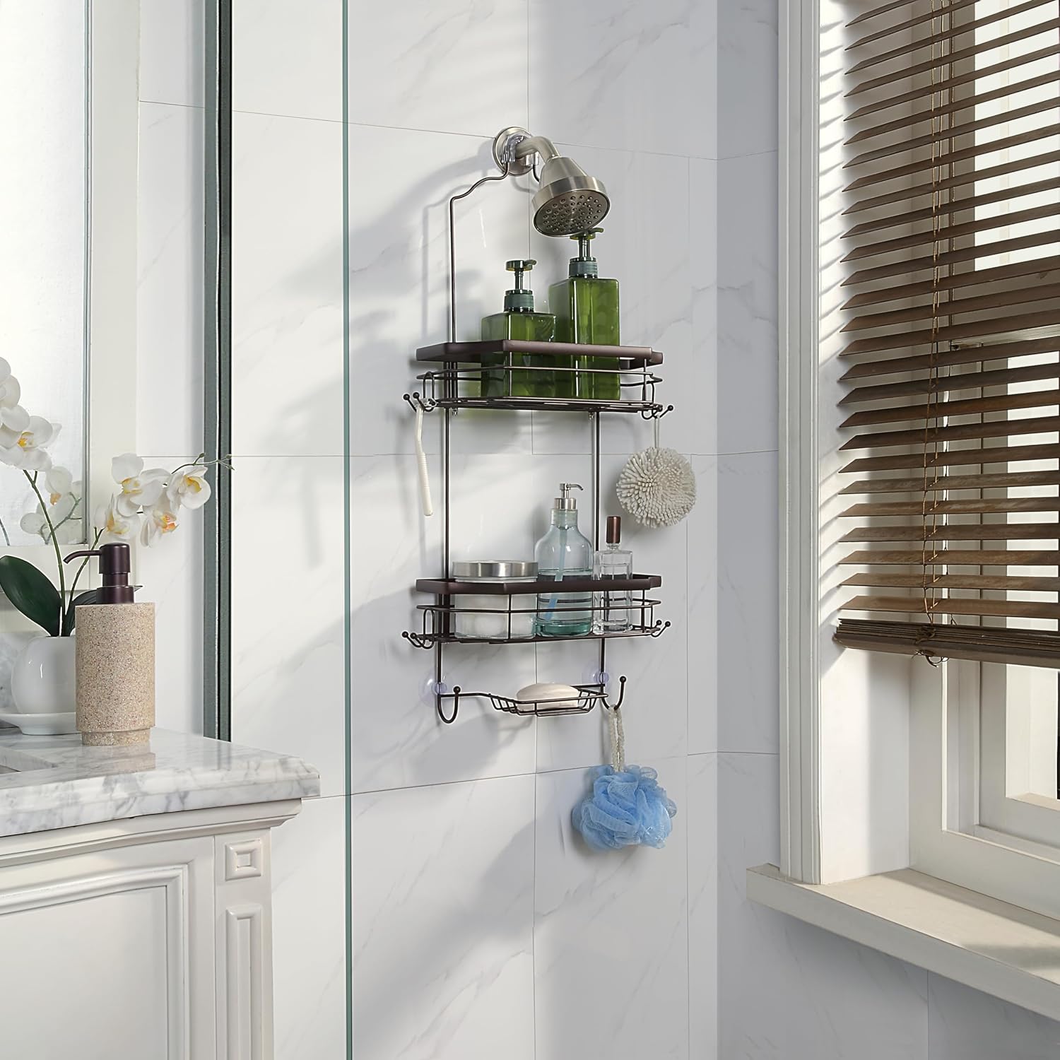 SunnyPoint Bathroom Classic Hanging Over The Shower Head Caddy