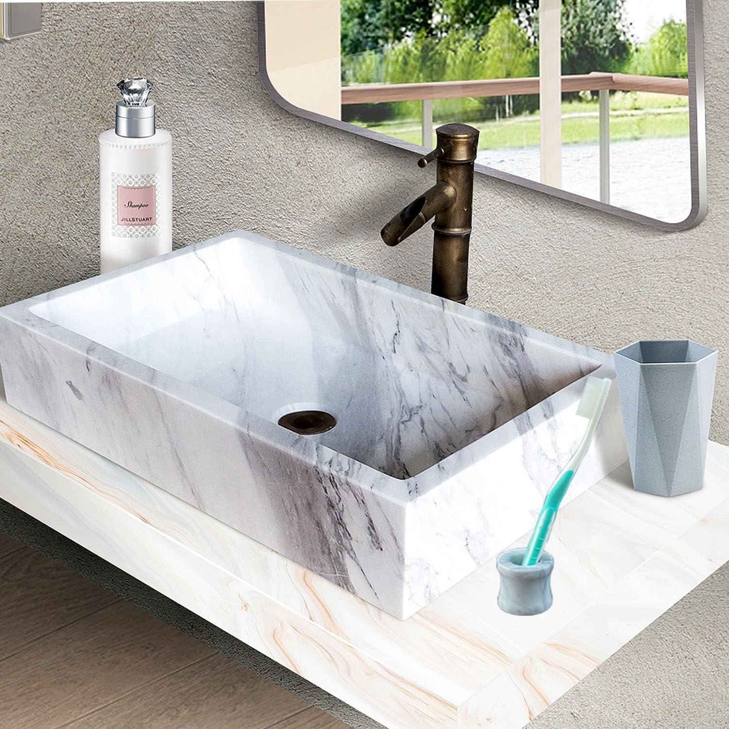 Natural Marble Toothbrush Holder Set