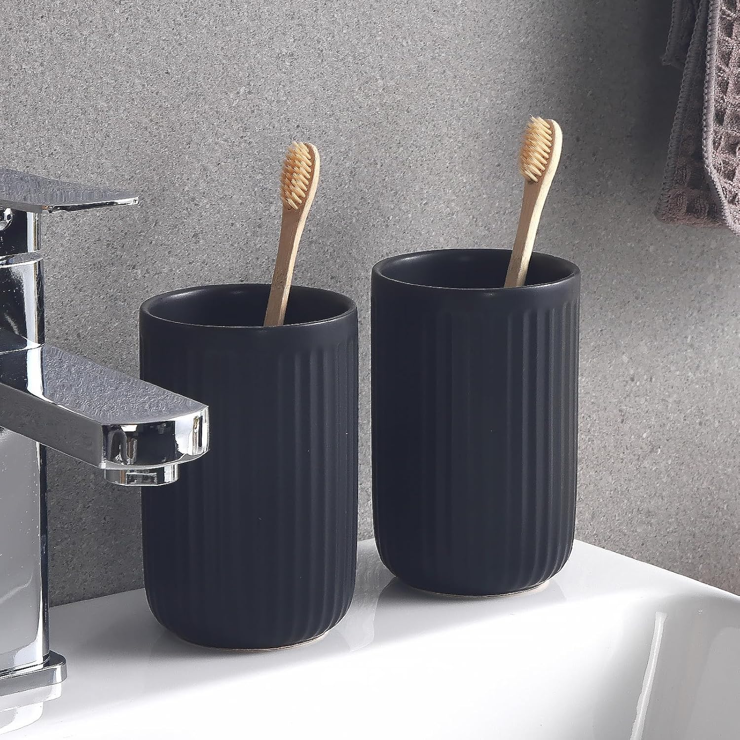 Matte Black Ceramic Toothbrush Holder Set