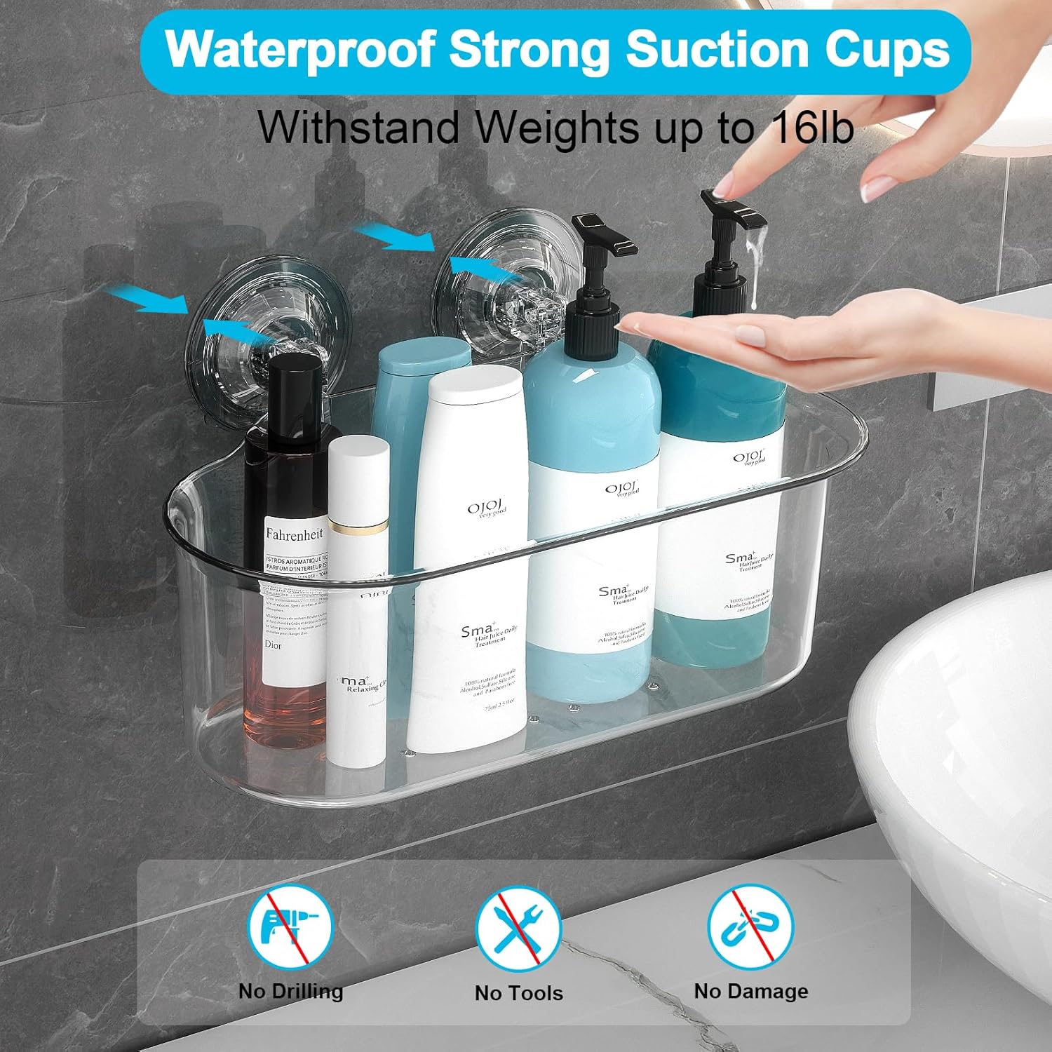 Sleek Acrylic Shower Caddy No Drilling Strong Adhesive Removable Durable Waterproof