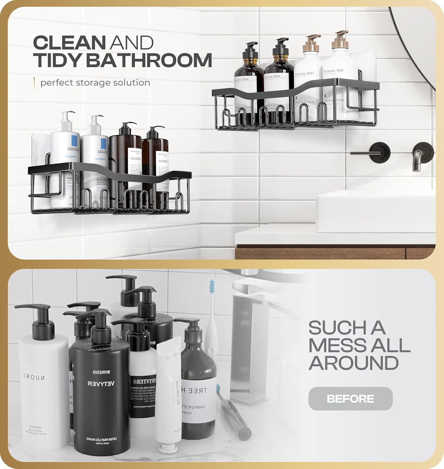 Luxury stainless steel shower caddy set for bathroom organization