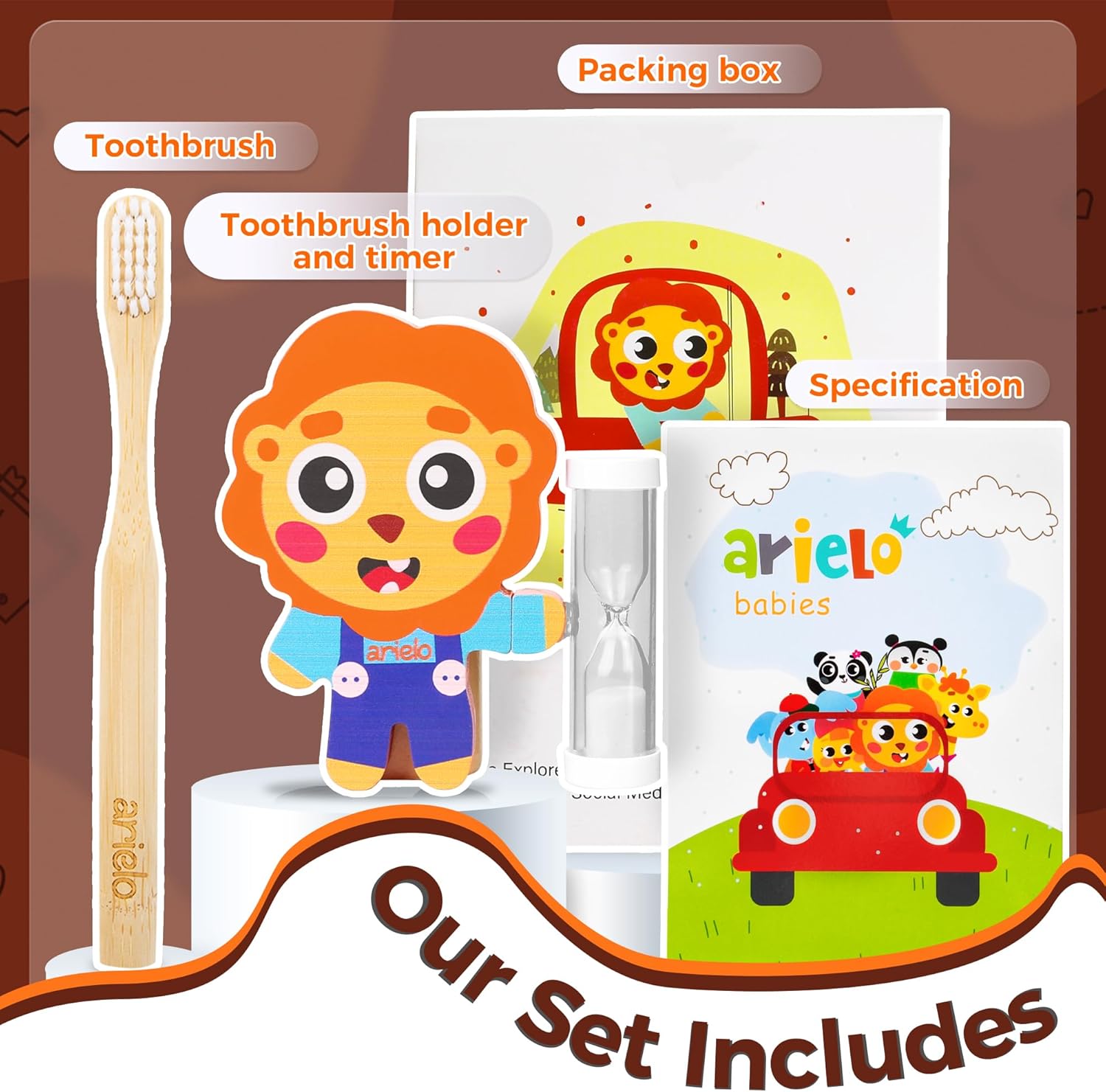 Arielo Lion Toothbrush Holder - 3-MIN Timer Kids Oral Care Tool