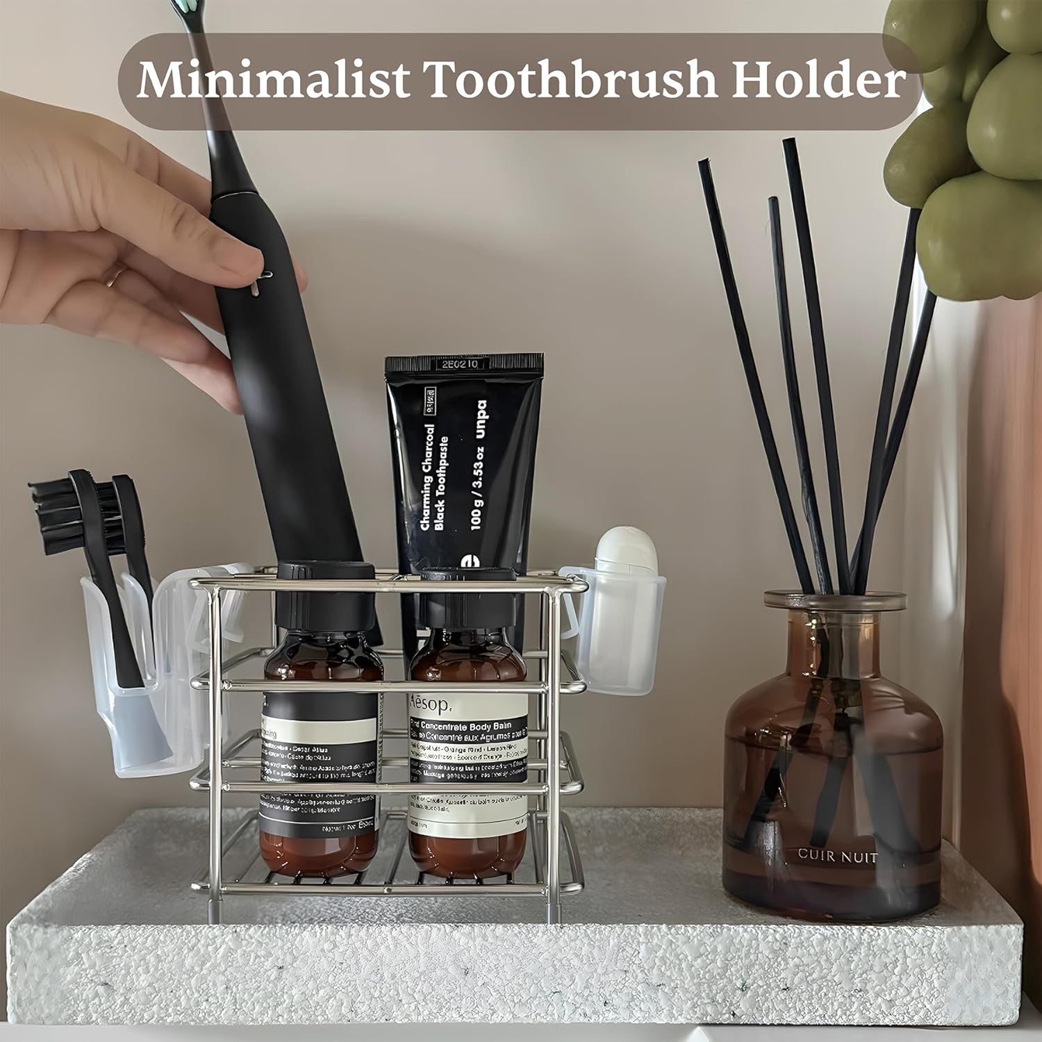 TRSani Toothbrush Holder with 3 Slots and Hooks