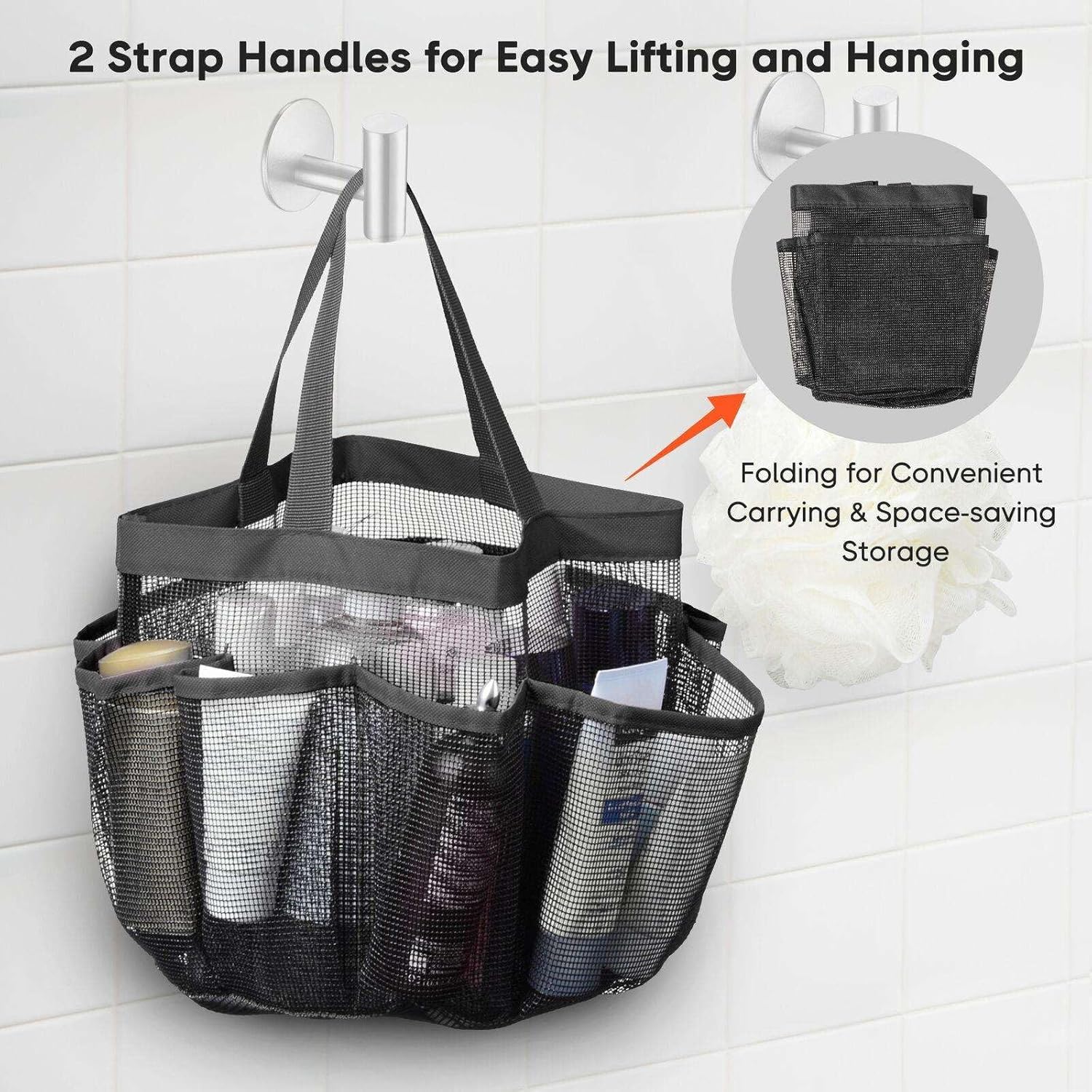 LKOP 2 Pack Mesh Shower Caddy with 8 Pockets Black