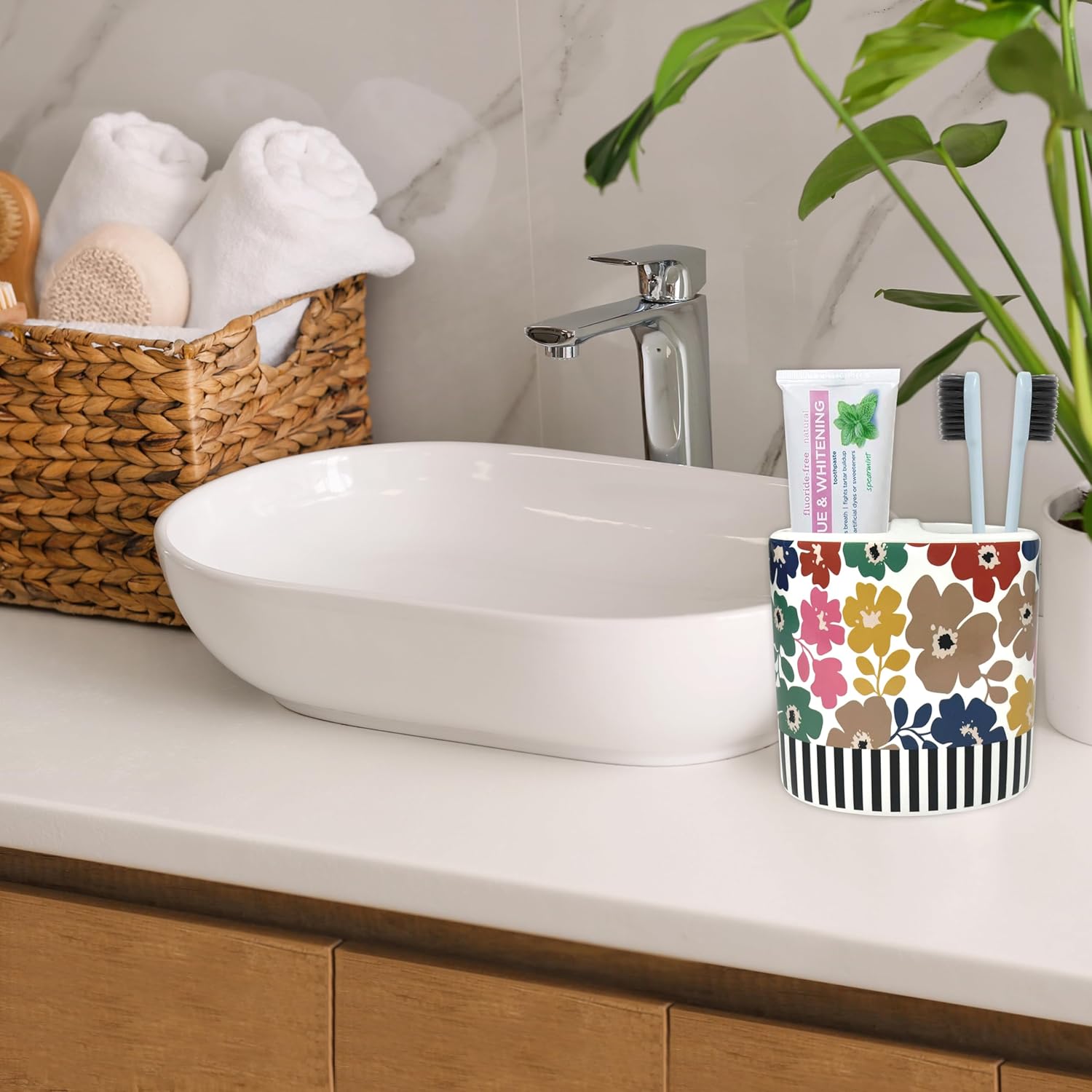 Zahari Home Floral Ceramic Toothbrush Holder