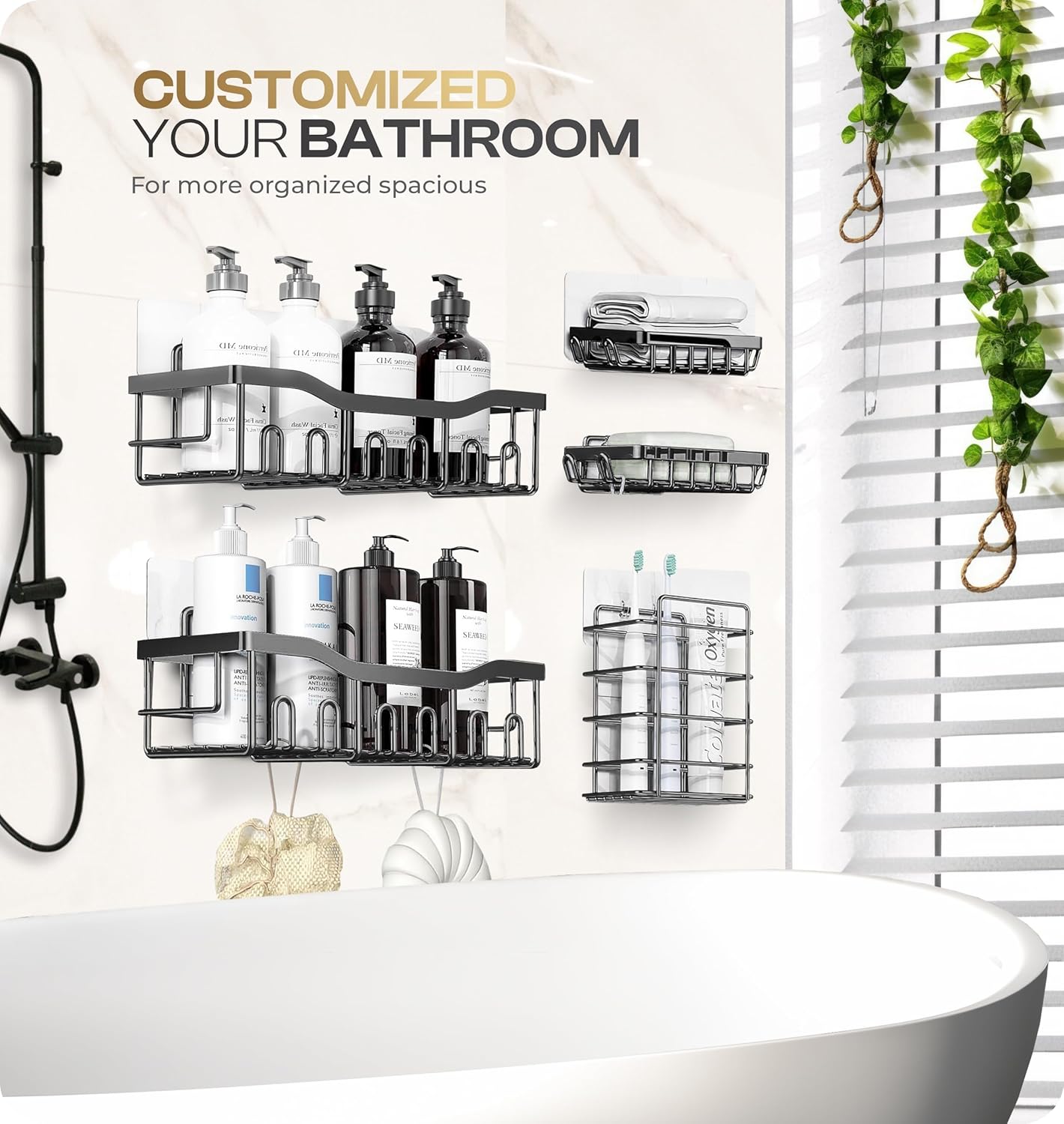 Luxury stainless steel shower caddy set for bathroom organization