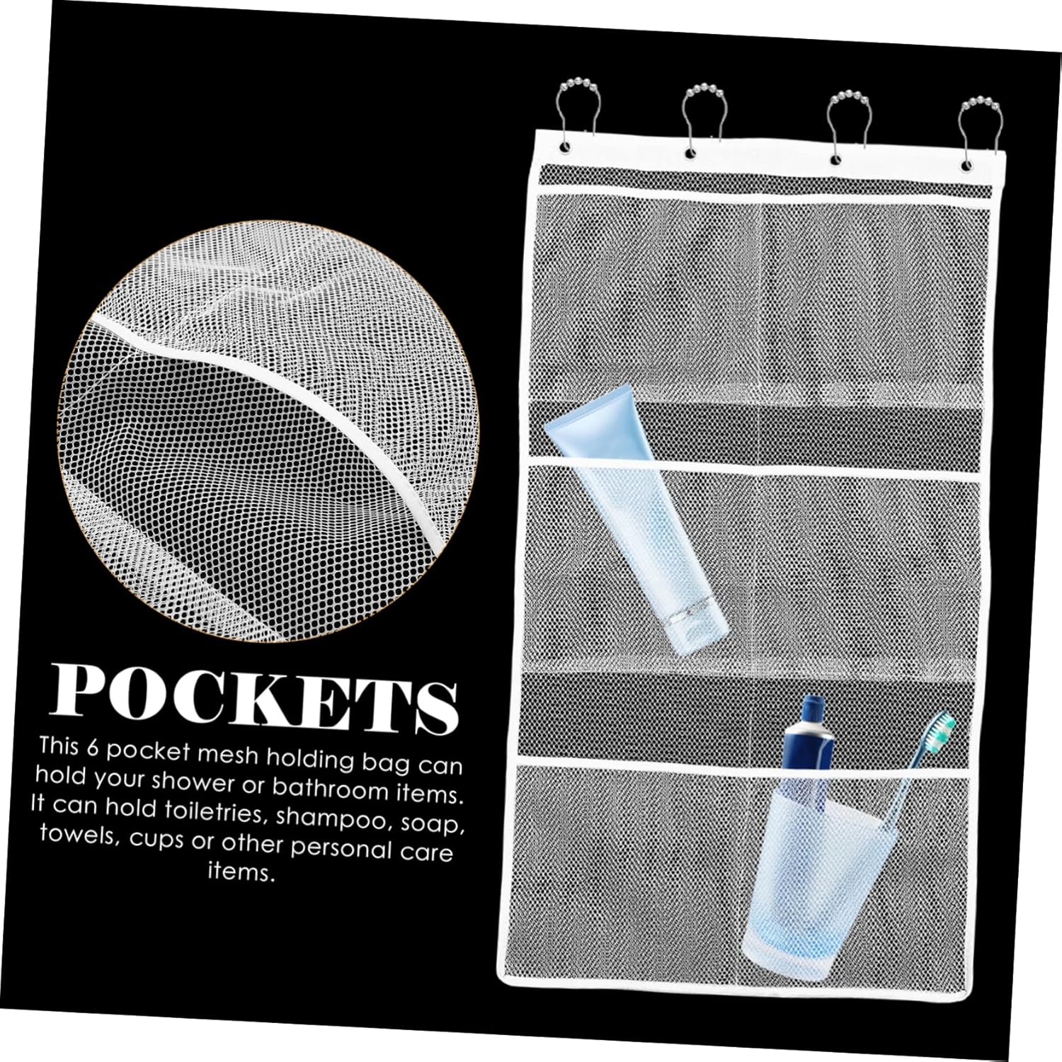 Hohopeti Mesh Shower Organizer with Hanging Bag for Space Saving Bathroom Use