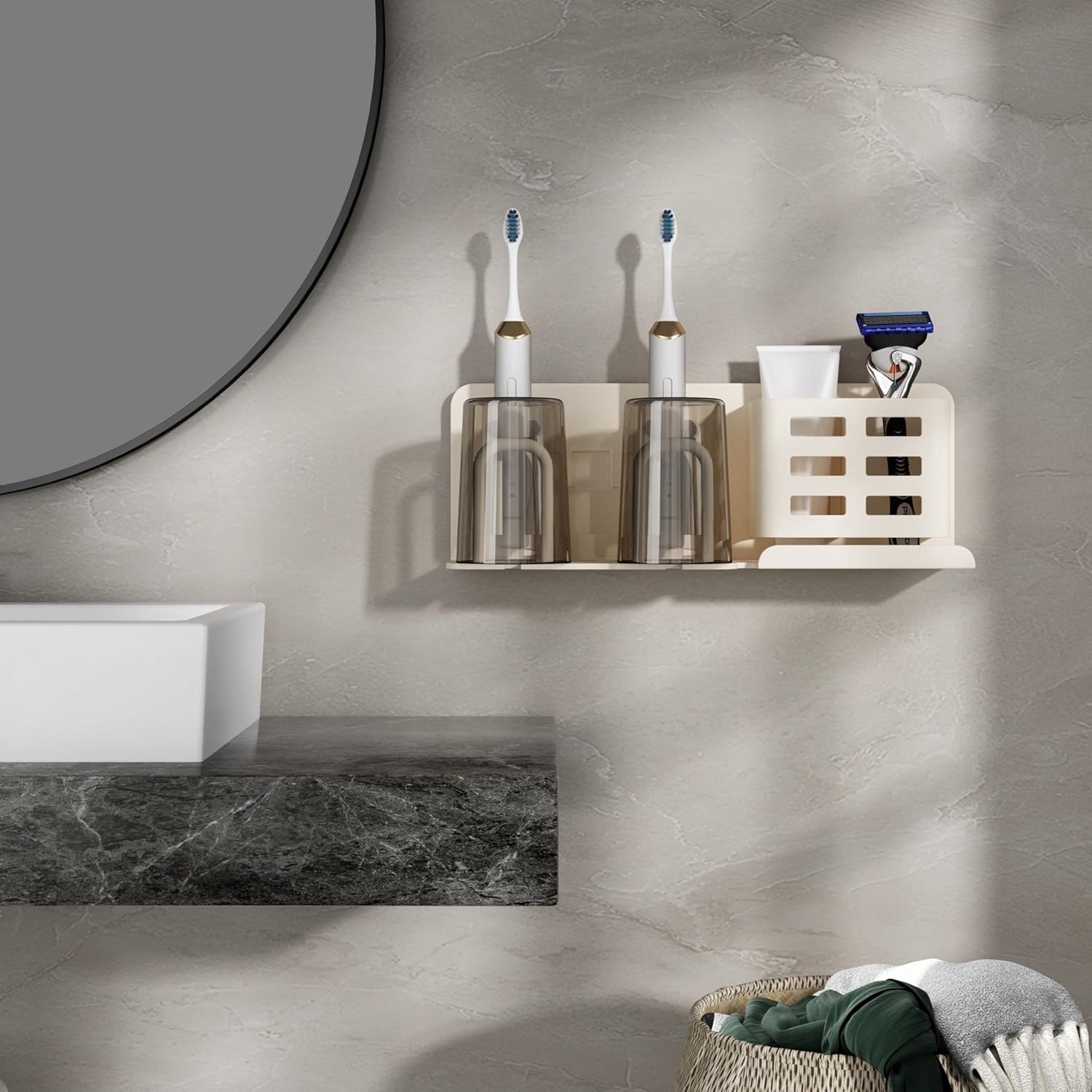 Sturdy Wall-Mounted Toothbrush Holder Easy to Use with 2 Cups