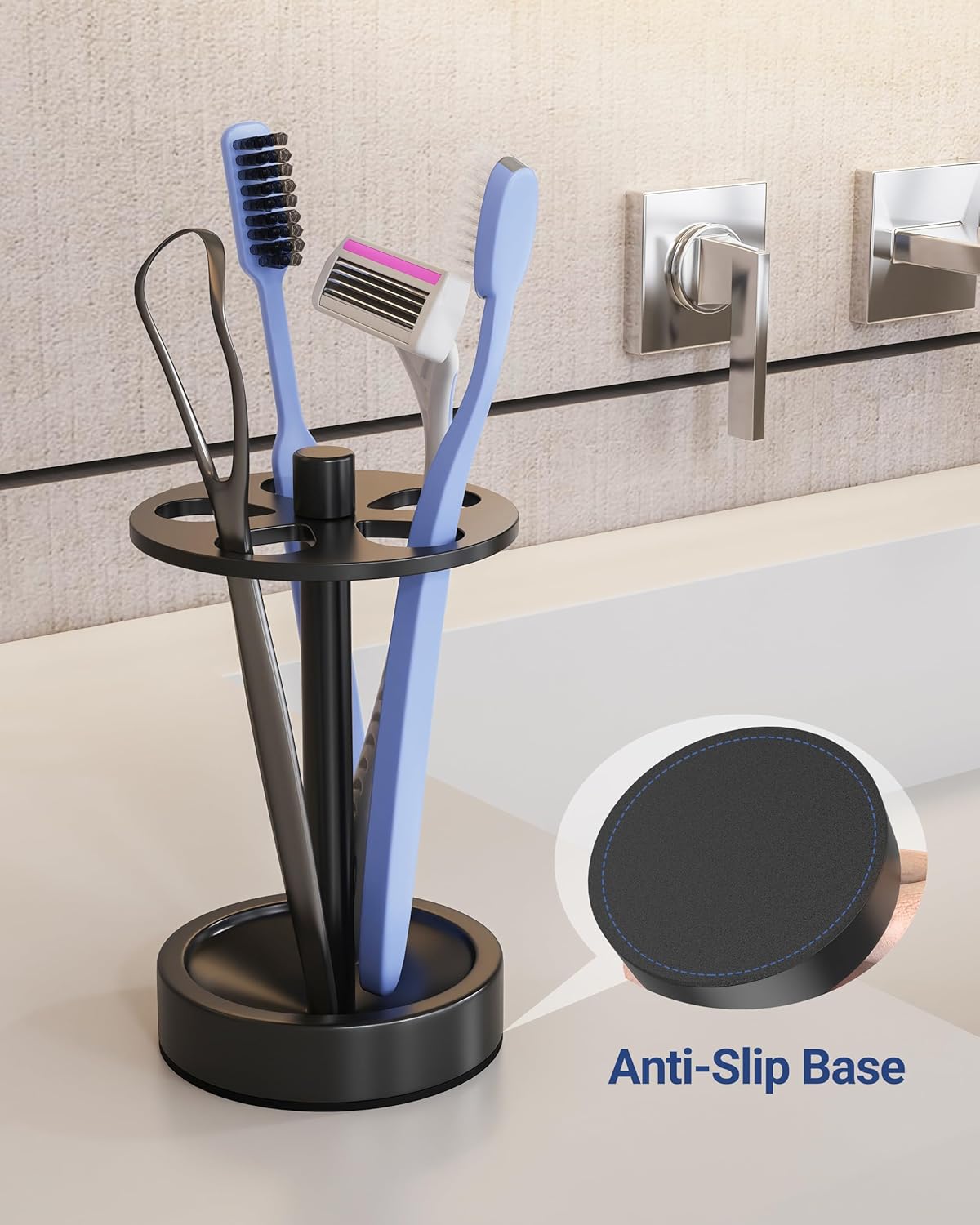 Black Toothbrush Holder Stand for Bathroom