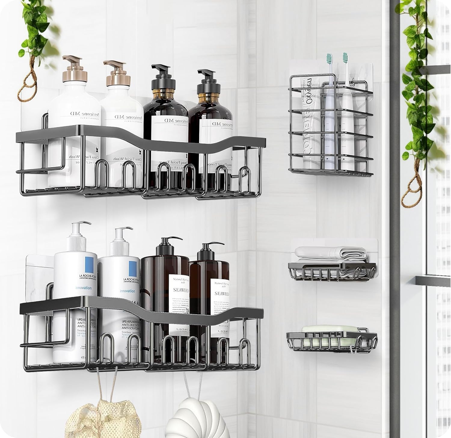 Luxury stainless steel shower caddy set for bathroom organization