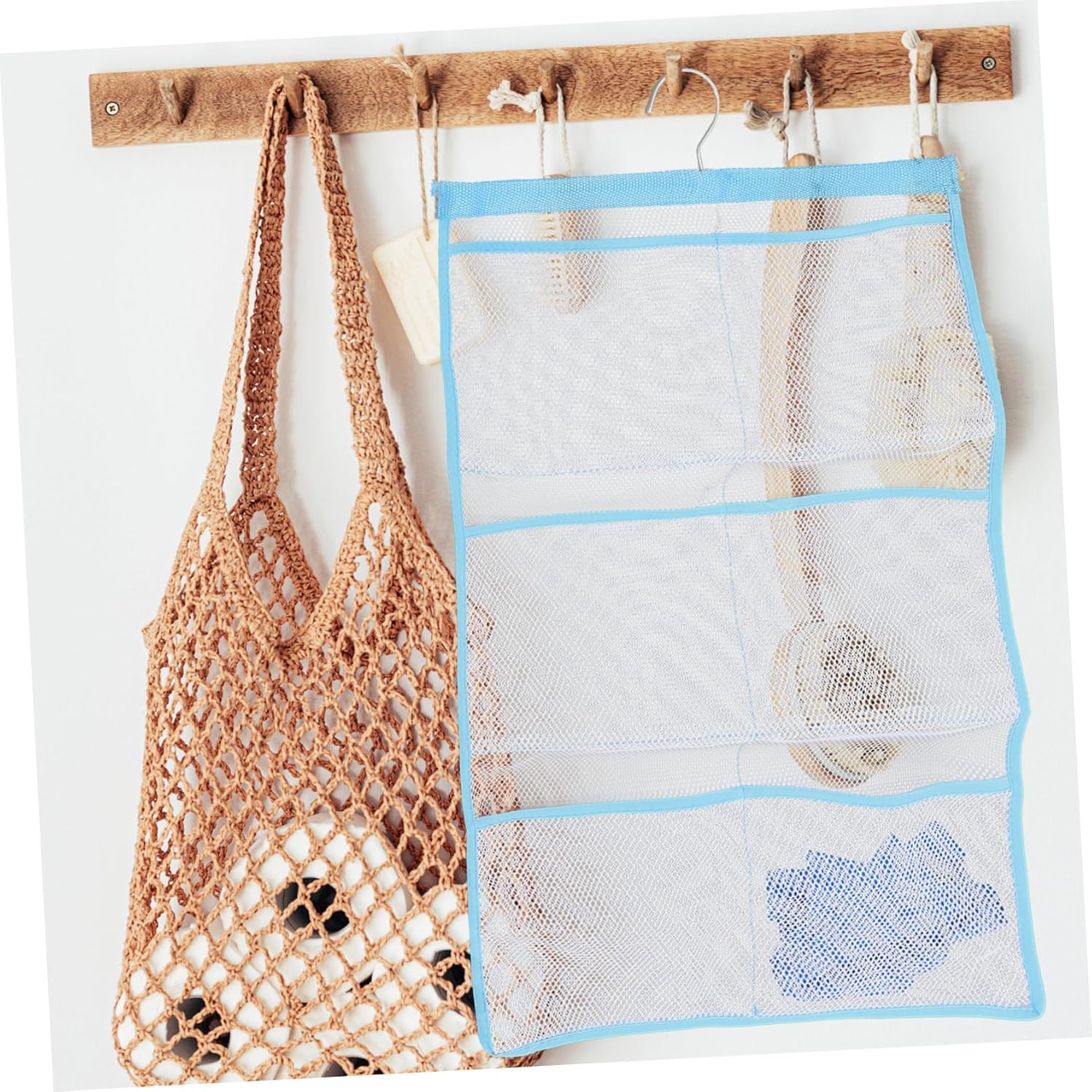6-Pocket Mesh Over The Door Shower Basket