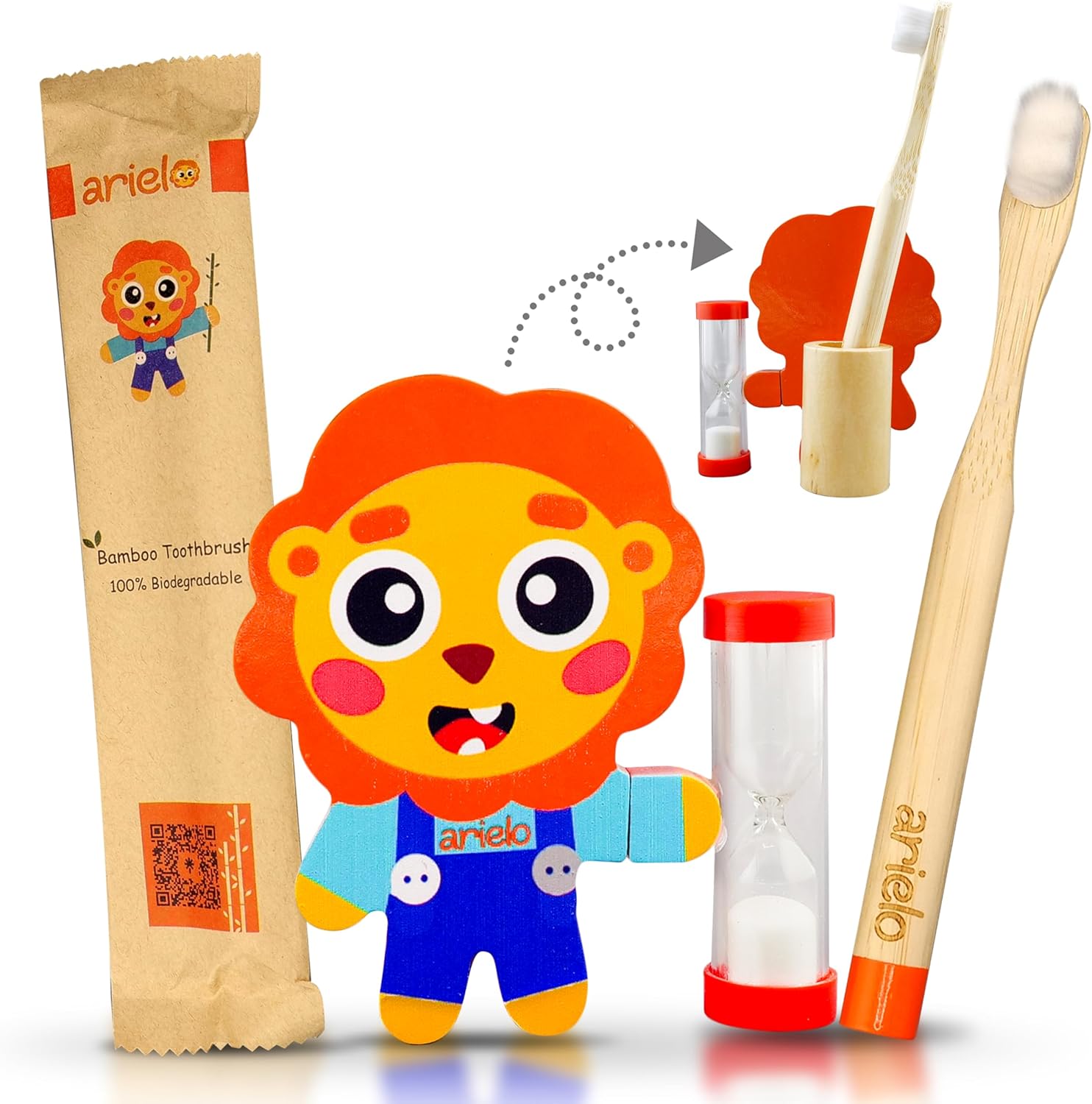 Arielo Lion Toothbrush Holder - 3-MIN Timer Kids Oral Care Tool