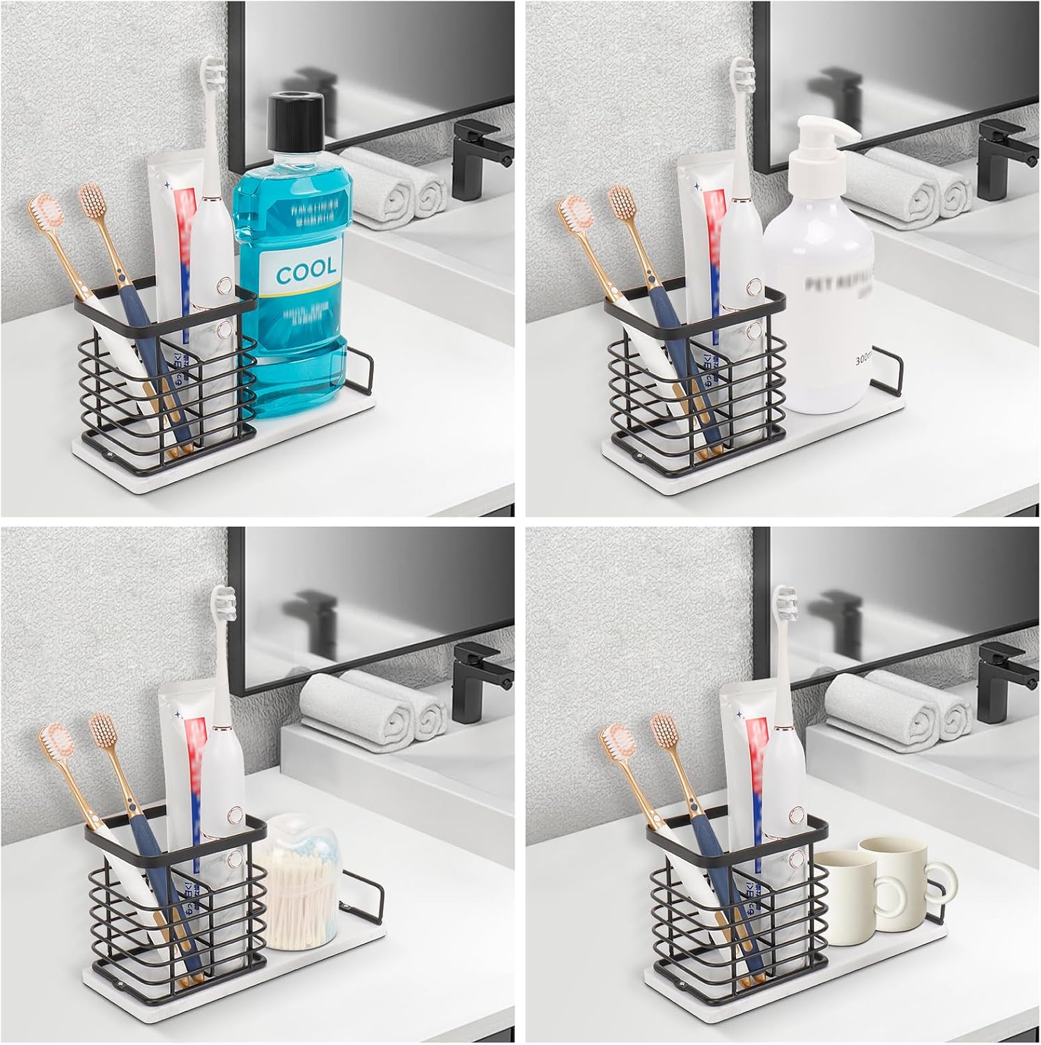 Luxurious Metal Toothbrush Holder with Marble Base