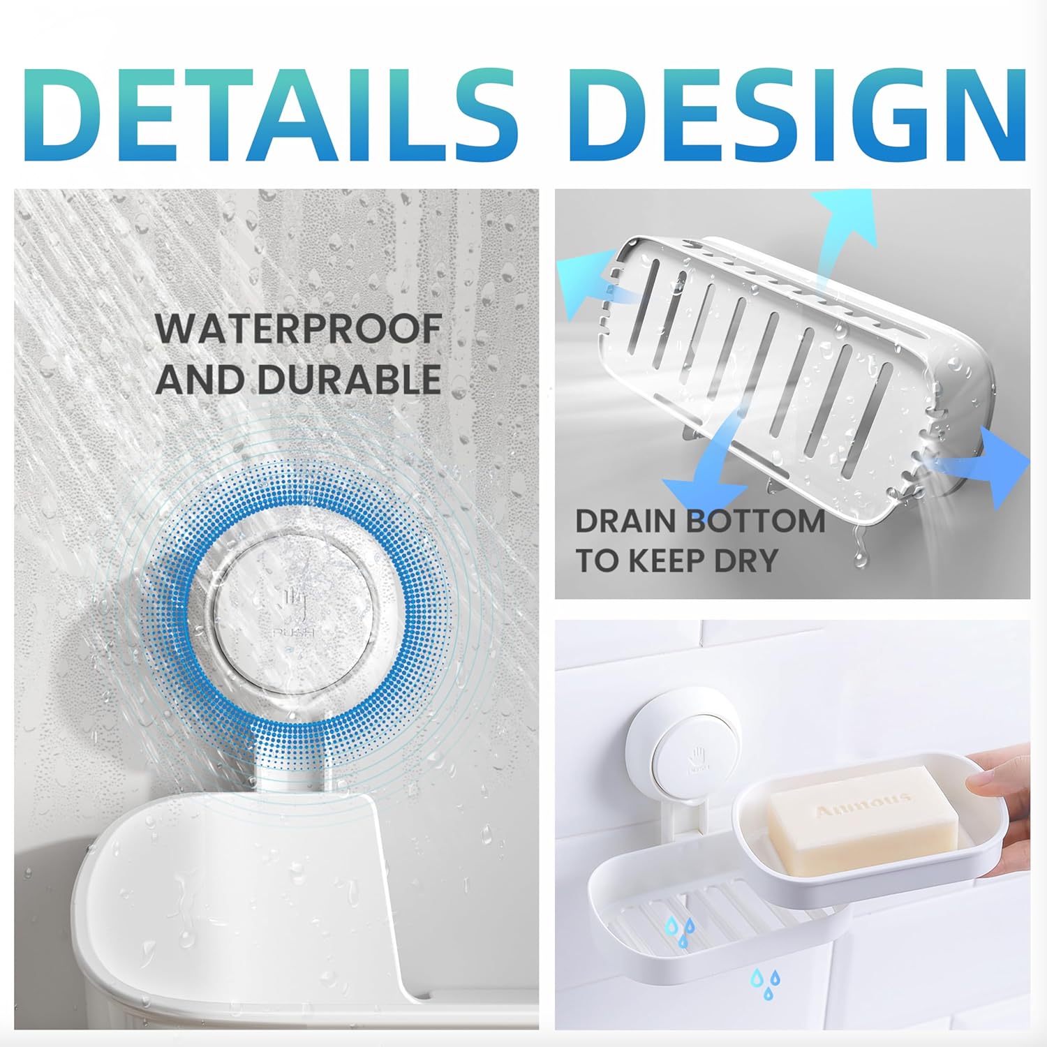 3-Pack Suction Cup Shower Organizer Set