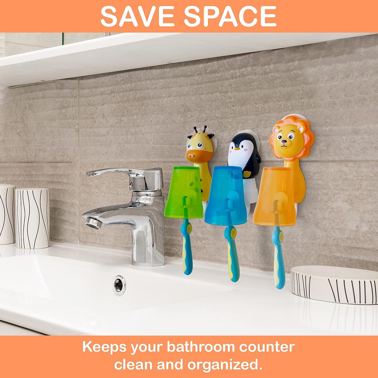 Lion Ultra Soft Bristle Toothbrush Wall-Mounted Organizer for Kids