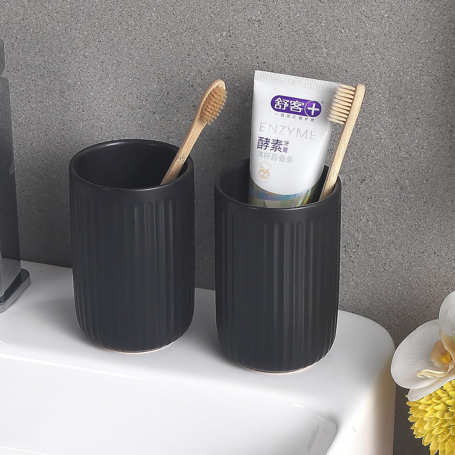 Matte Black Ceramic Toothbrush Holder Set