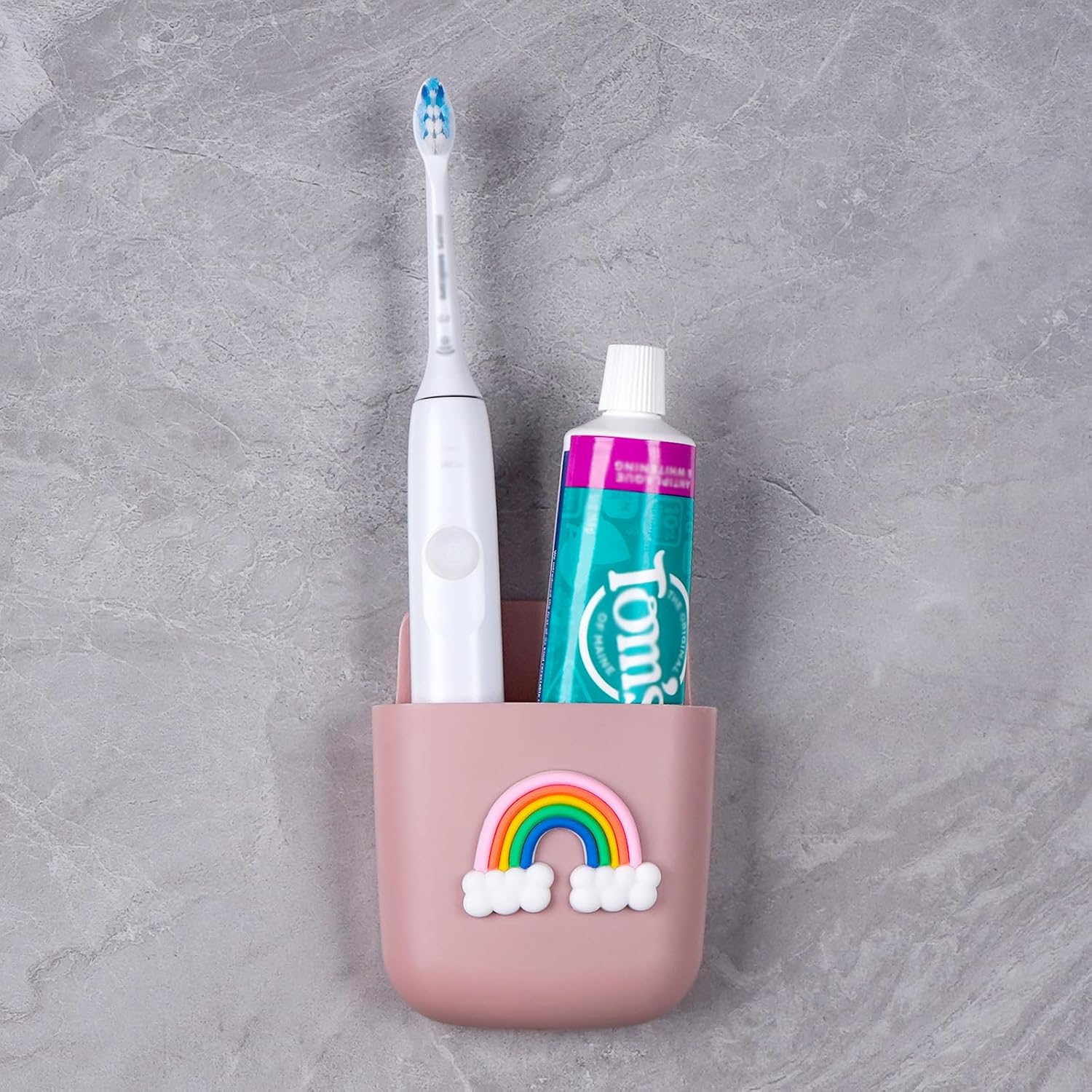 Biiange Self-Adhesive Wall-Mounted Rainbow Toothbrush Stand