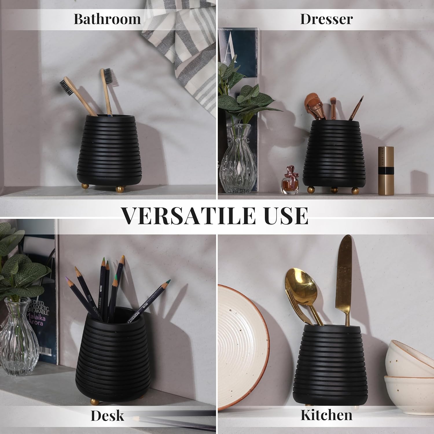 Folkulture 4x3 Wood Toothbrush Holder Black