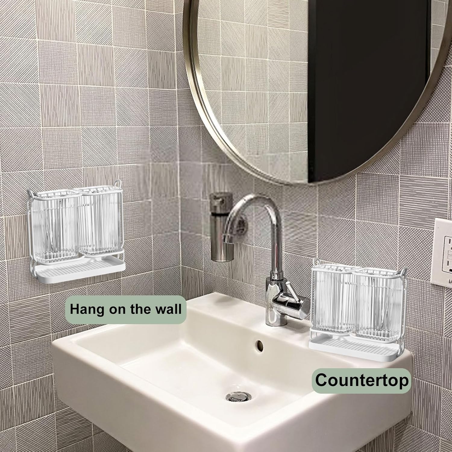 Versatile Aesthetic Wall-Mounted Toothbrush Holder Set for Family Kids White
