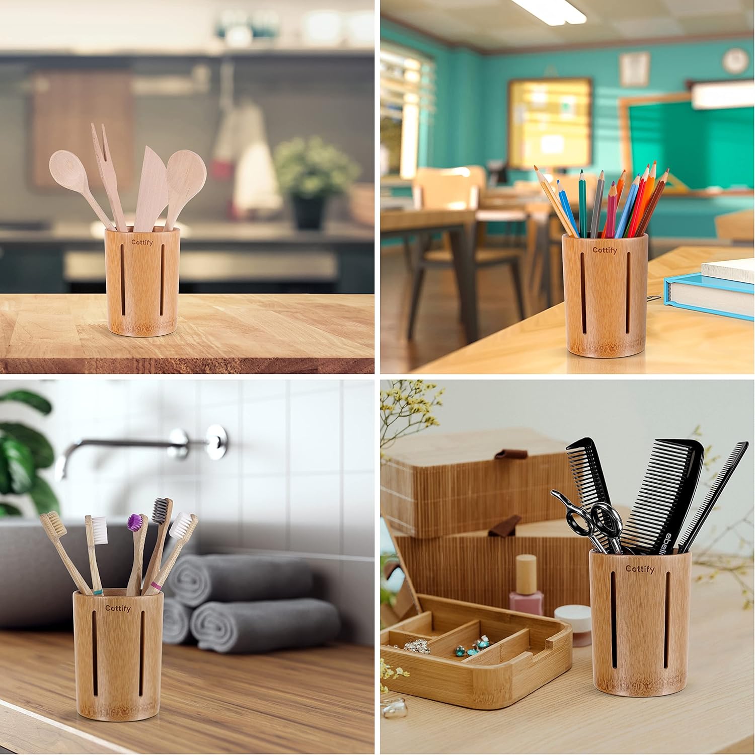 Bamboo Toothbrush Holder Drainage 360 Air Flow Water-Resistant