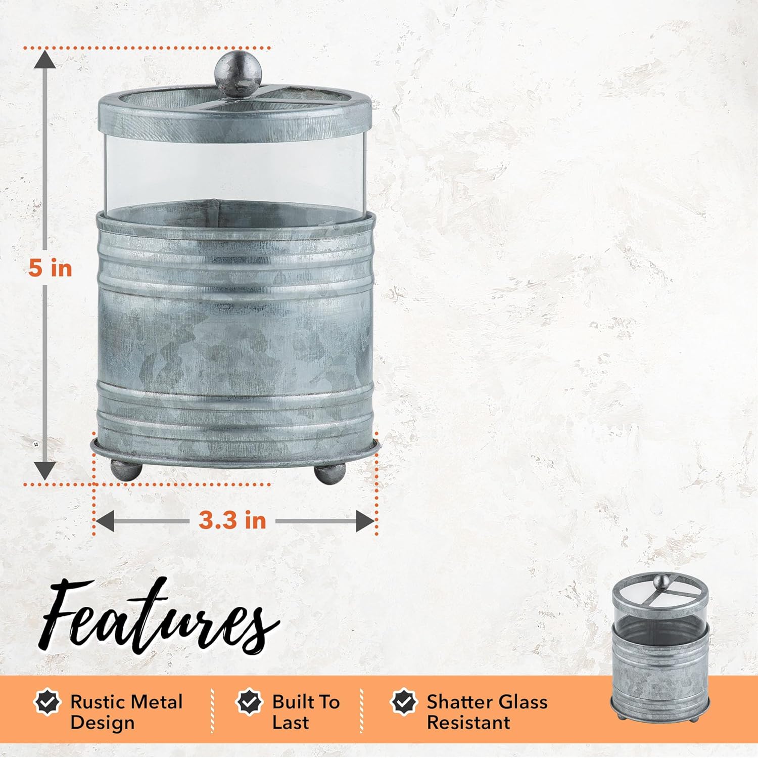 Autumn Alley Galvanized Glass Toothbrush Holder - Rustic Farmhouse Design