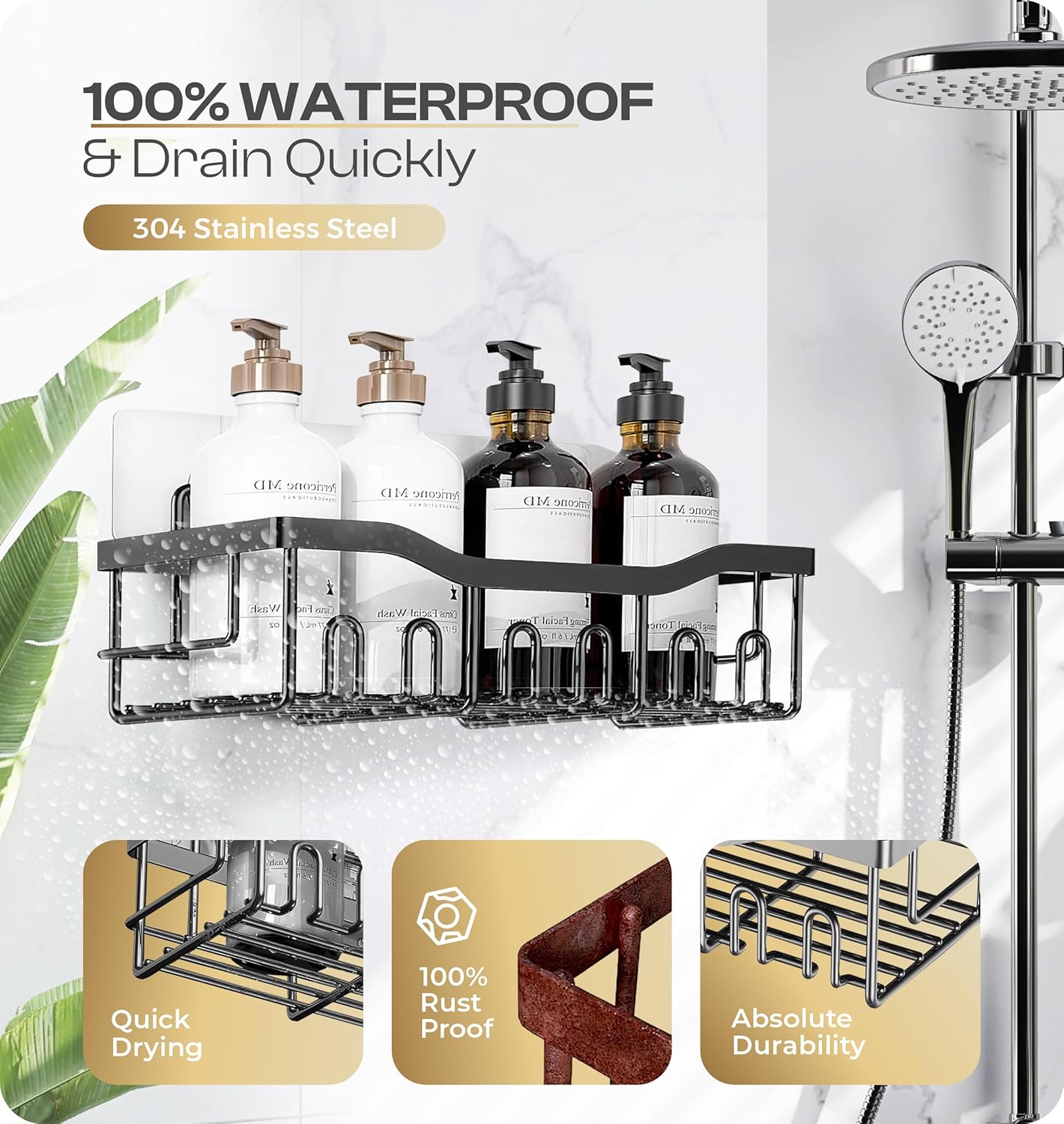 Luxury stainless steel shower caddy set for bathroom organization