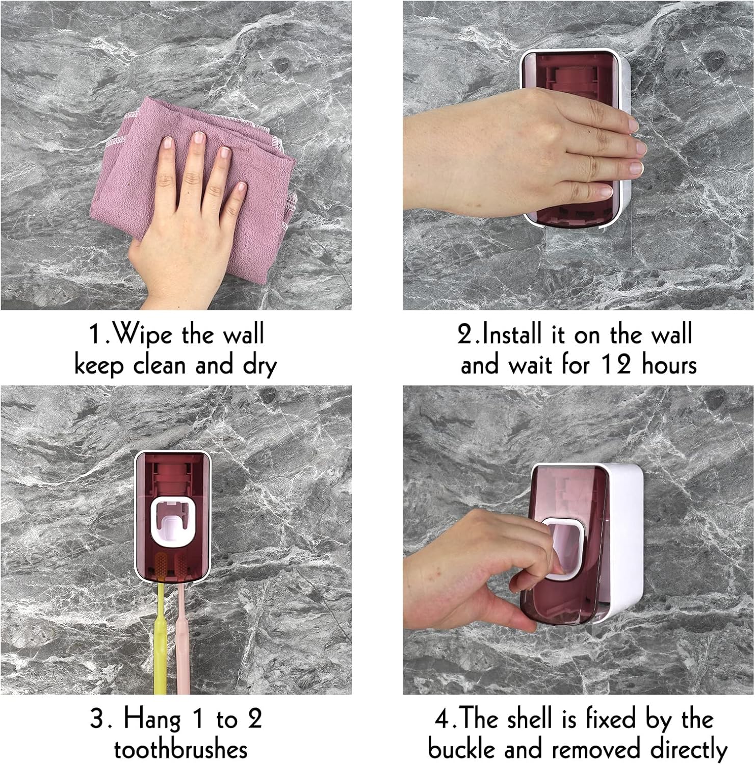 2 Slot Toothbrush Holder and Toothpaste Dispenser Wall Mounted Red
