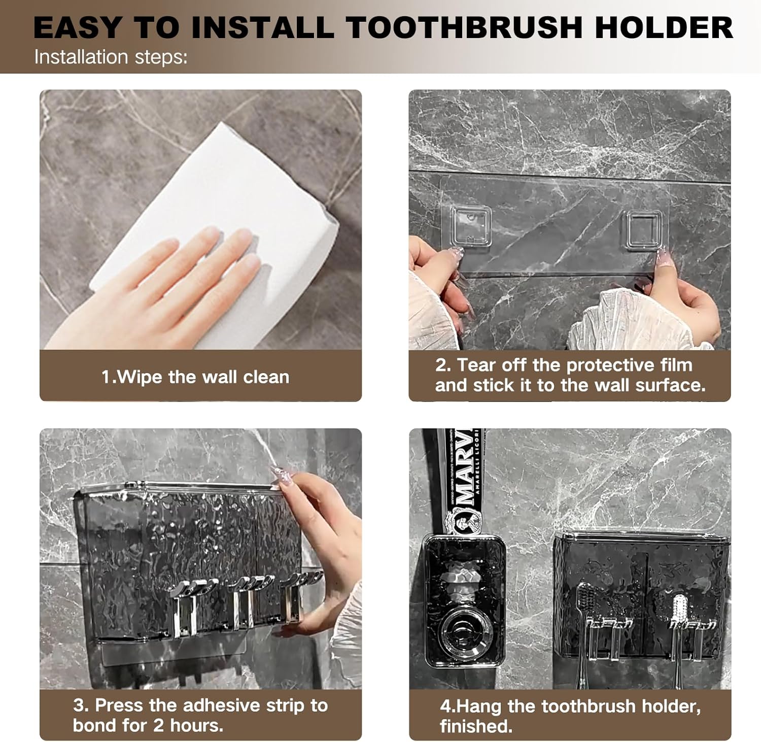 Coastacloud Wall Mounted Toothbrush Holder Set with 2 Cups and Toothpaste Dispenser