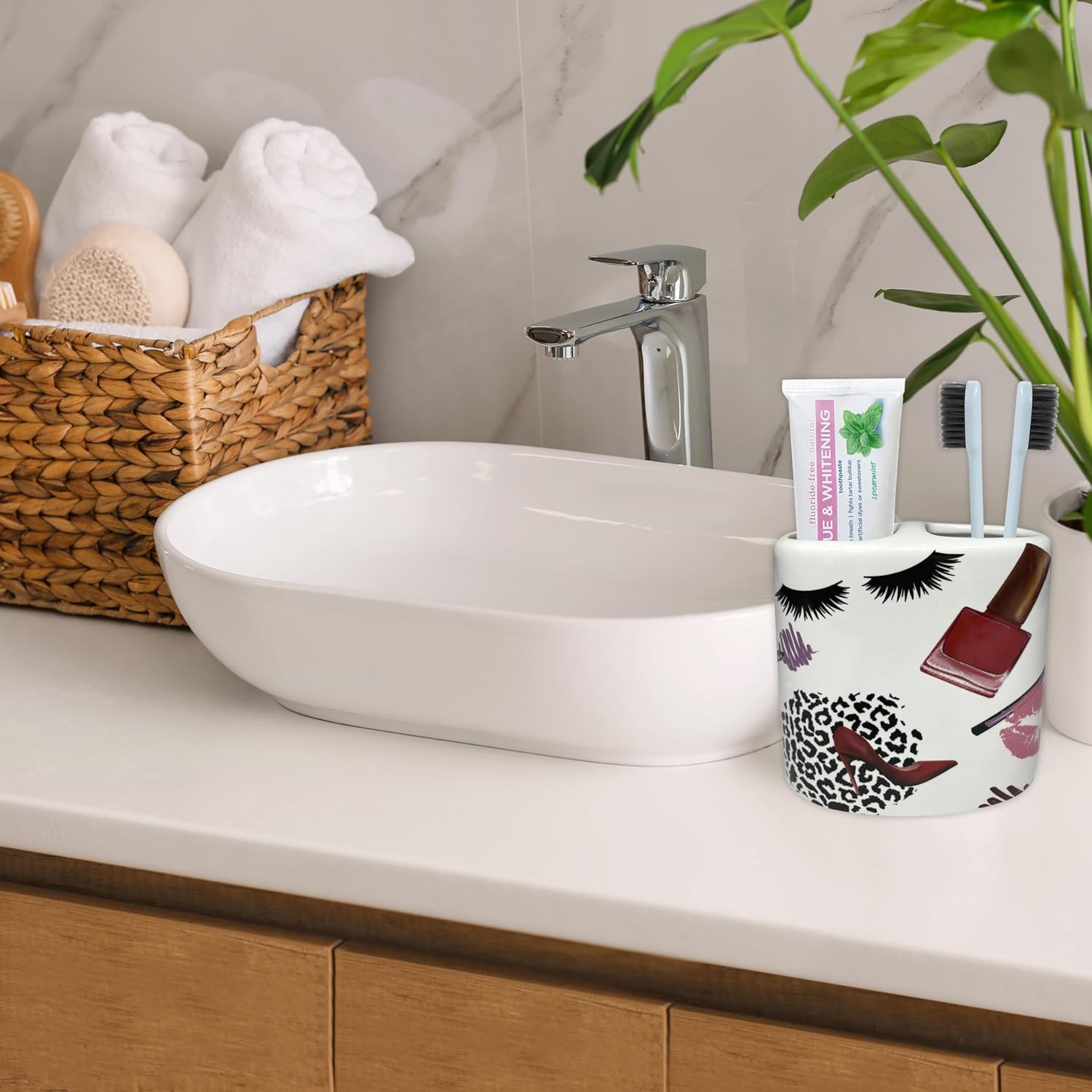 Cute Ceramic Toothbrush Holder for Kids and Bathroom Organization